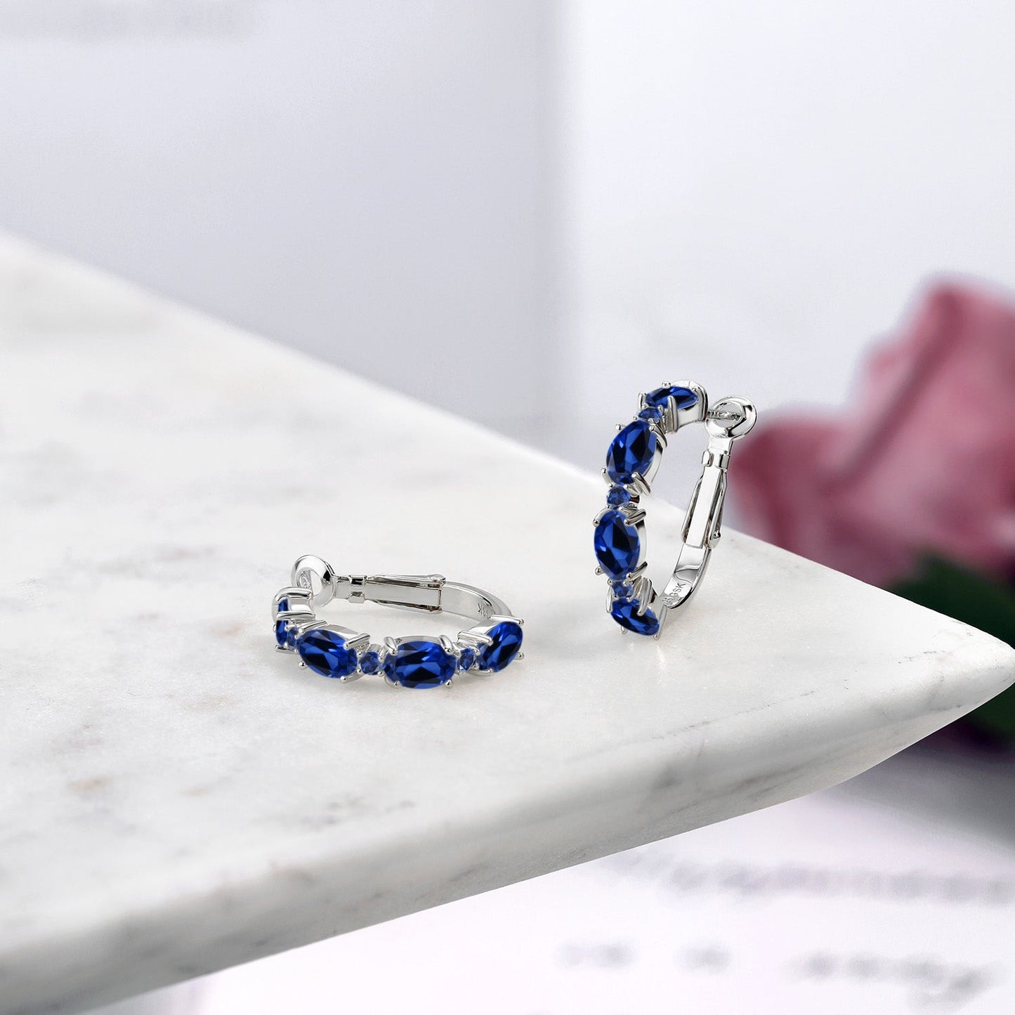 Gemstone Birthstone Hoop Earrings For Women | 925 Sterling Silver | Oval 6X4MM and Round 2MM | 20MM = 0.80 Inch | Fine Jewelry for Her Mom Women Wife