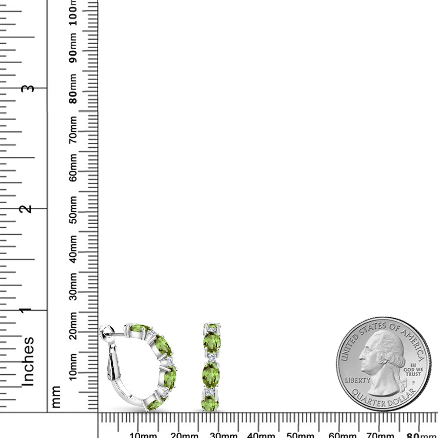 925 Sterling Silver Oval Gemstone Birthstone and White Lab Grown Diamond Accent Hoop Earrings For Women | Oval 6X4MM and Round 2MM | 20MM = 0.80 Inch | Fine Jewelry for Her Mom Women Wife