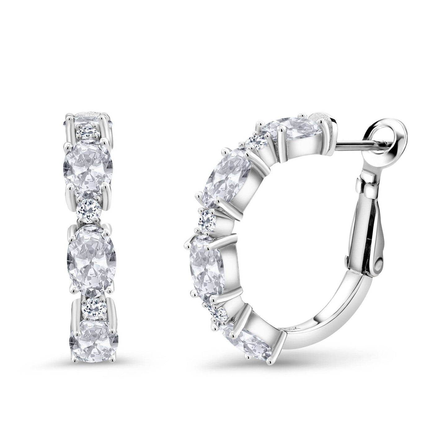 Gemstone Birthstone Hoop Earrings For Women | 925 Sterling Silver | Oval 6X4MM and Round 2MM | 20MM = 0.80 Inch | Fine Jewelry for Her Mom Women Wife