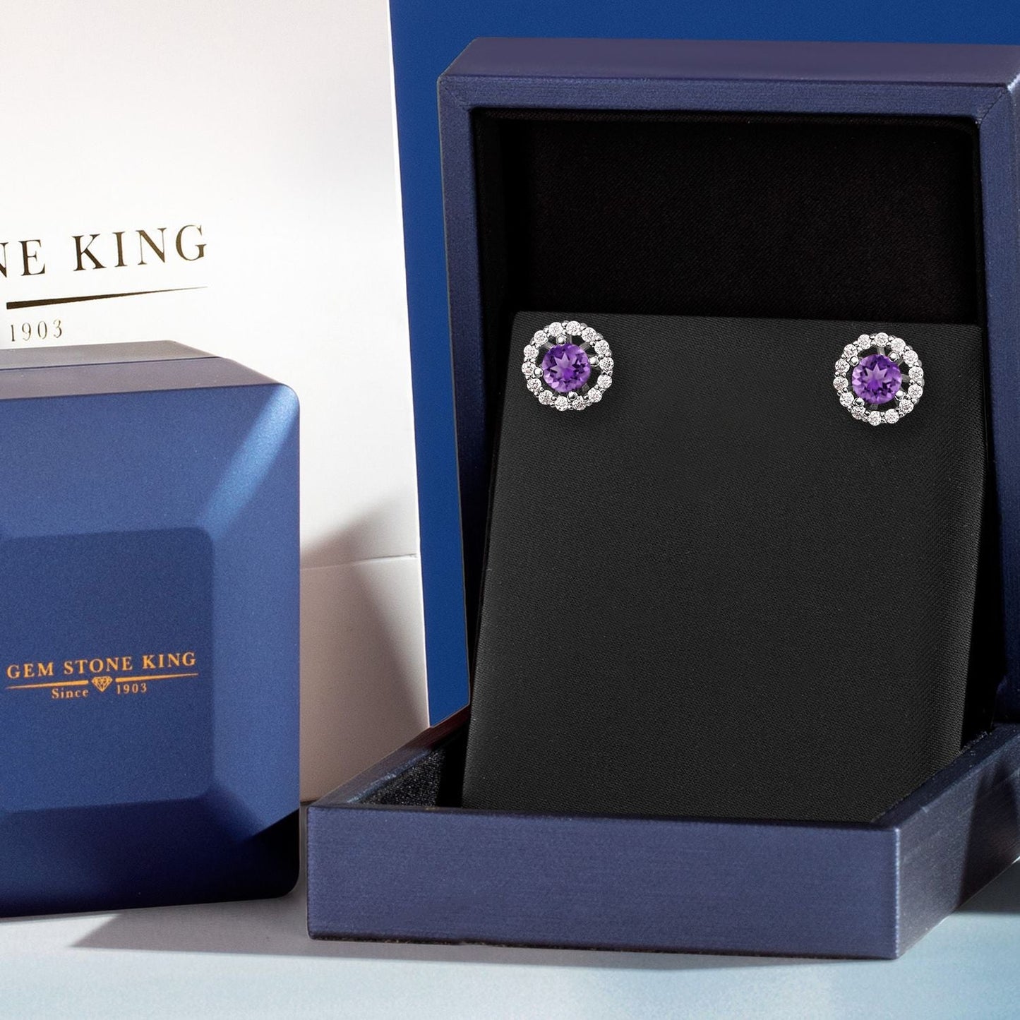 925 Sterling Silver Gemstone Birthstone and White Moissanite Earrings | Studs with Removable Jackets for Women | Center Round 5MM