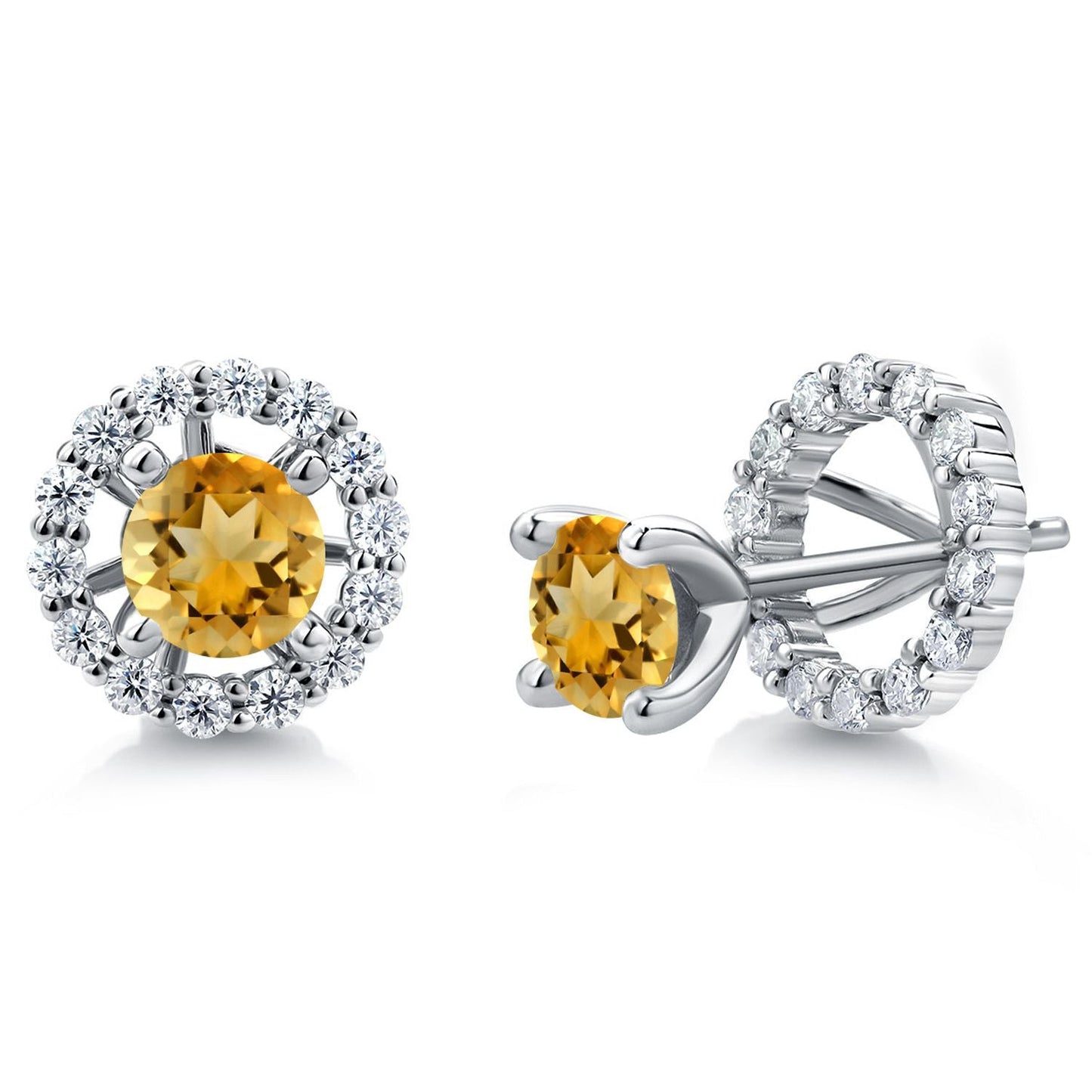 925 Sterling Silver Gemstone Birthstone and White Moissanite Earrings | Studs with Removable Jackets for Women | Center Round 5MM