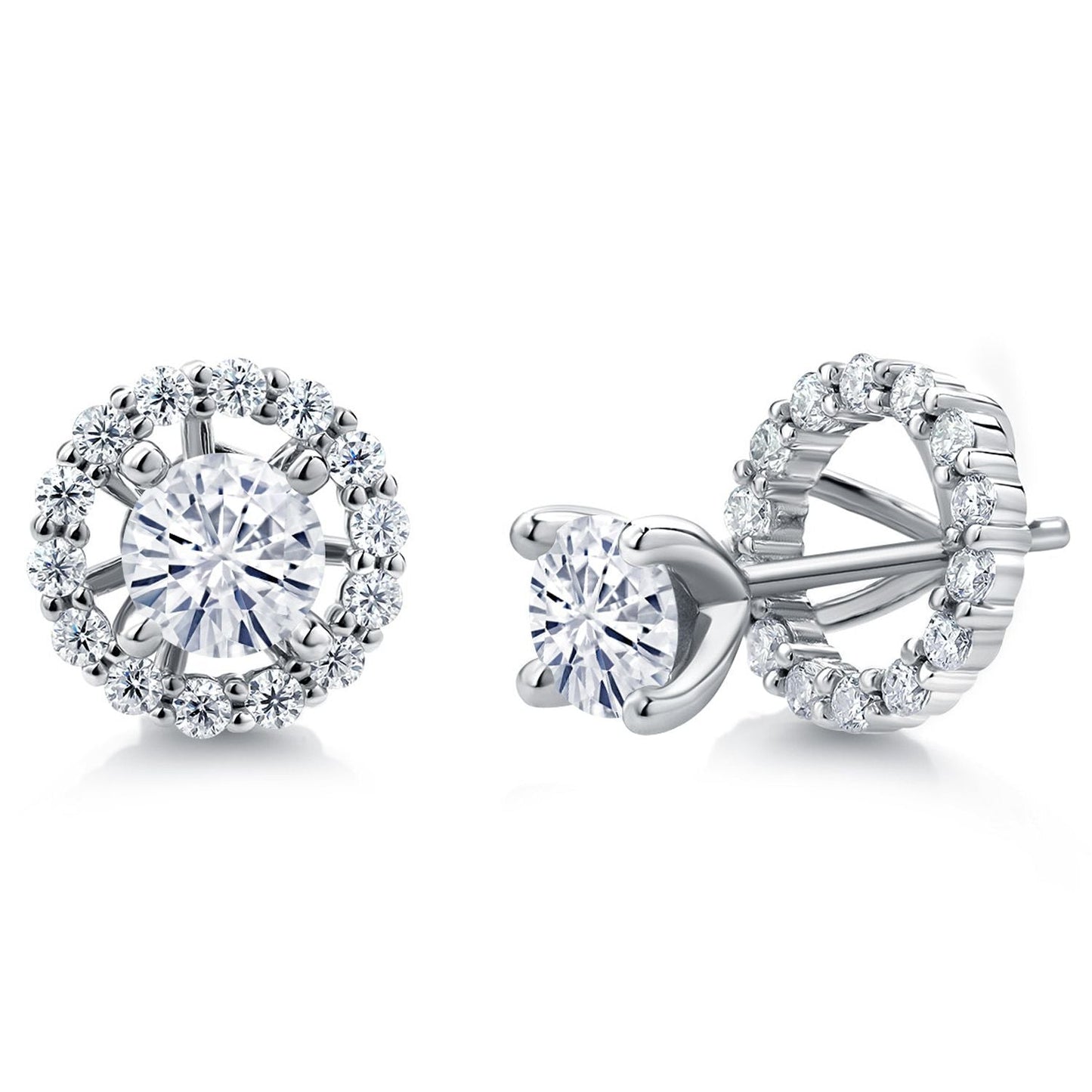 925 Sterling Silver Gemstone Birthstone and White Moissanite Earrings | Studs with Removable Jackets for Women | Center Round 5MM