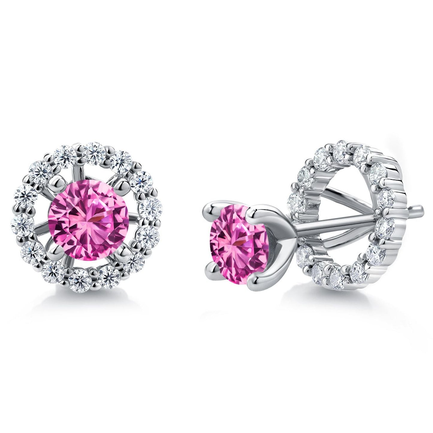 925 Sterling Silver Gemstone Birthstone and White Moissanite Earrings | Studs with Removable Jackets for Women | Center Round 5MM