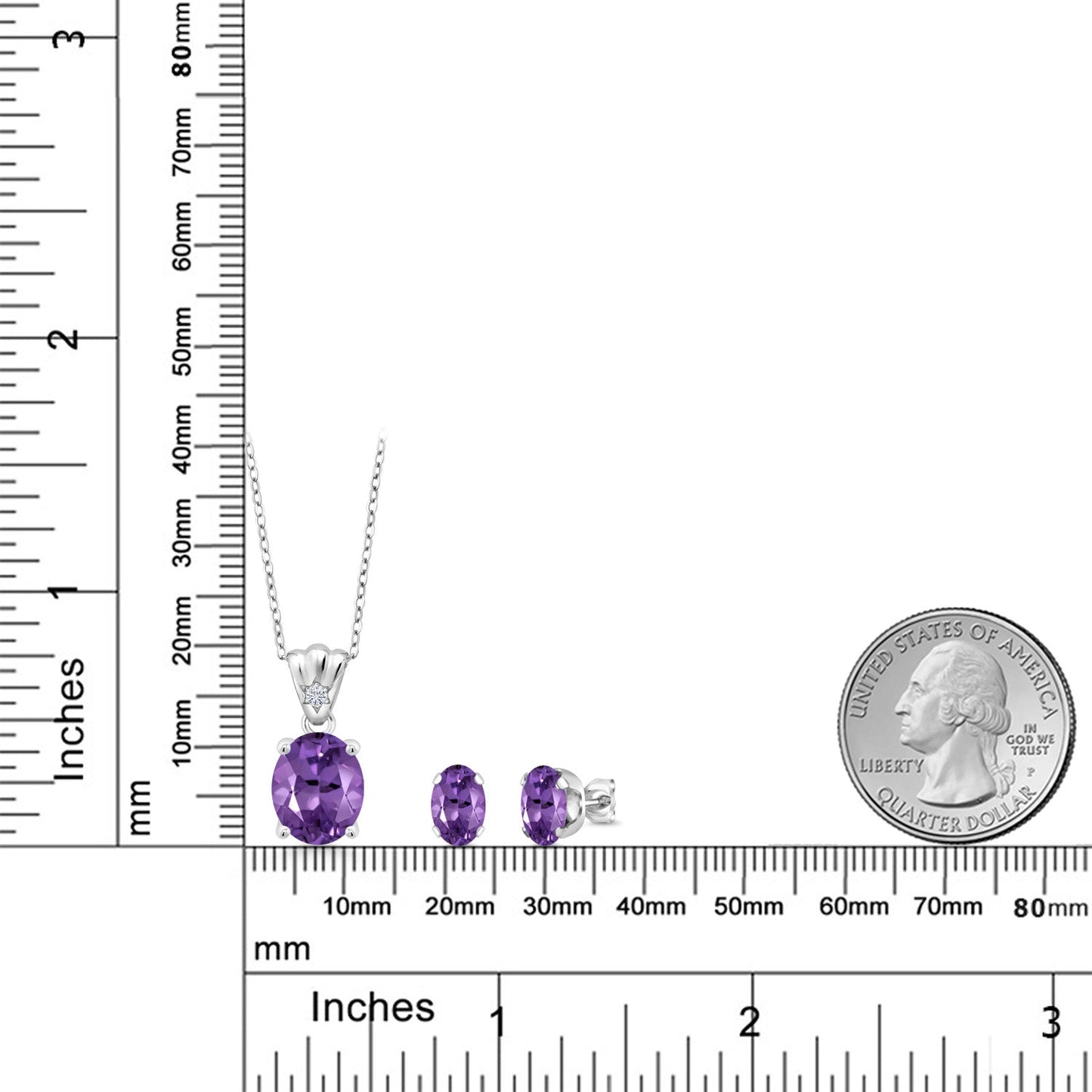 925 Sterling Silver Purple Amethyst and White Moissanite Pendant and Earrings Jewelry Set For Women (5.54 Cttw, Gemstone Birthstone, Oval 11X9MM and 8X6MM with 18 Inch Silver Chain)