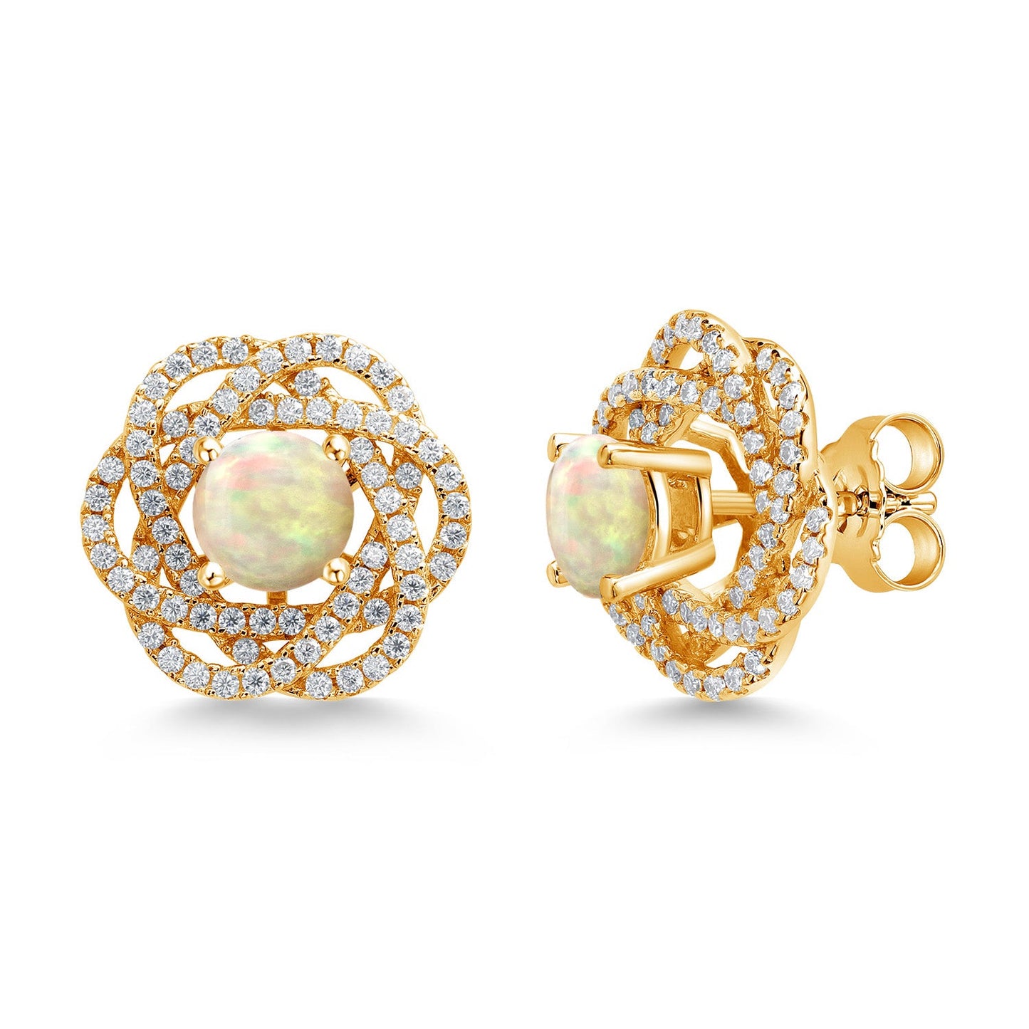 18K Yellow Gold Plated Silver Round 6MM Gemstone Birthstone Stud Earrings with White Moissanite Removable Earrings Jackets For Women