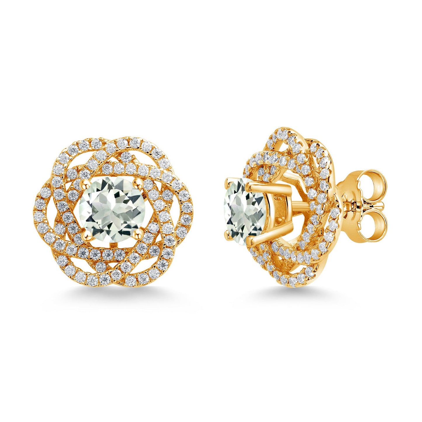 18K Yellow Gold Plated Silver Round 6MM Gemstone Birthstone Stud Earrings with White Moissanite Removable Earrings Jackets For Women