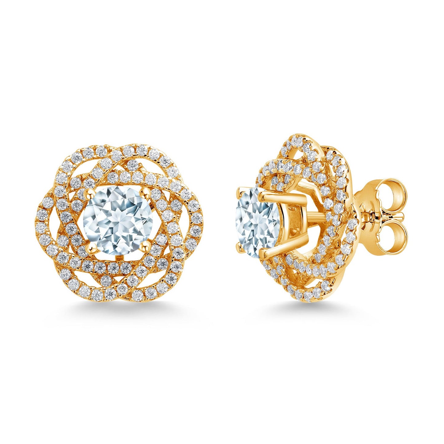 18K Yellow Gold Plated Silver Round 6MM Gemstone Birthstone Stud Earrings with White Moissanite Removable Earrings Jackets For Women