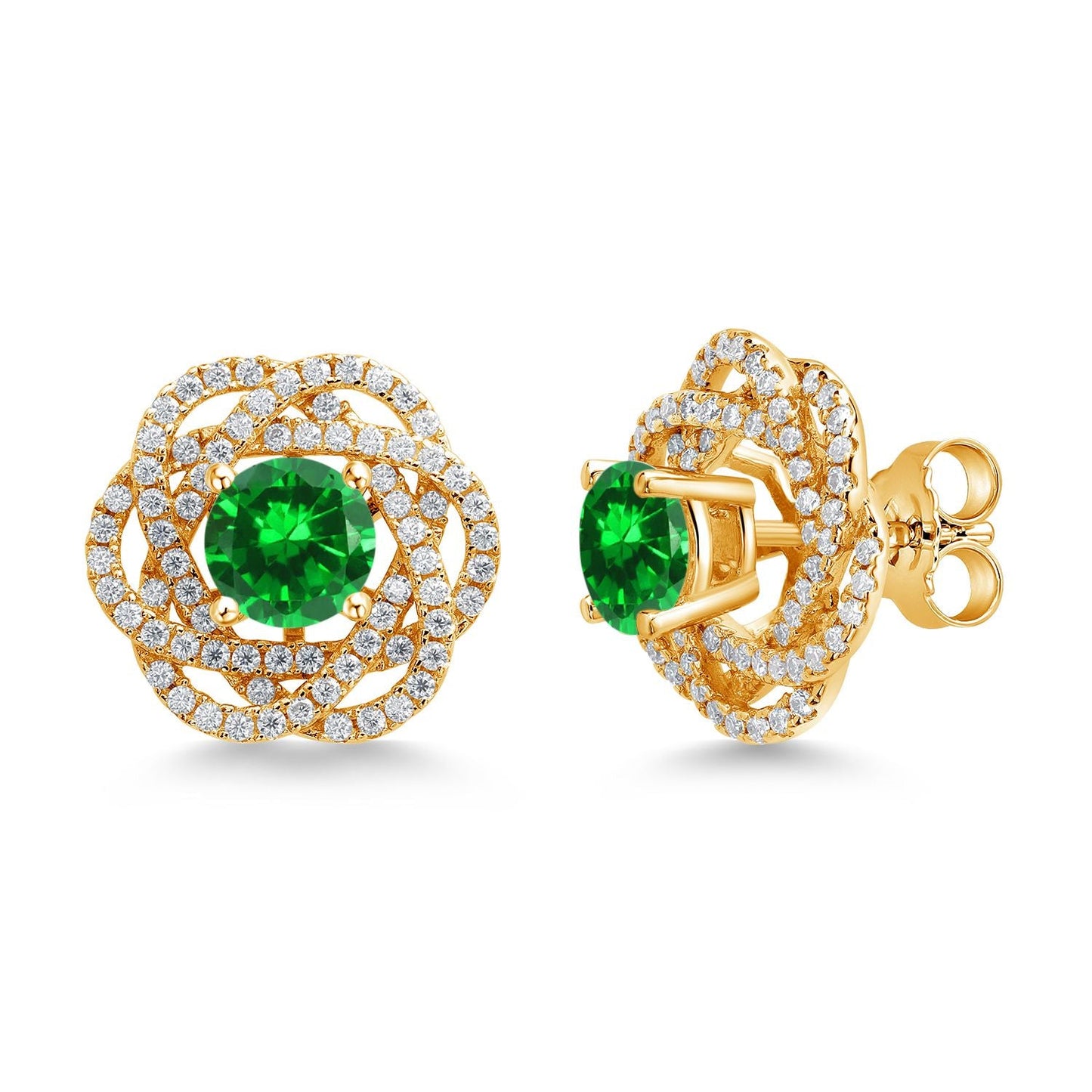 18K Yellow Gold Plated Silver Round 6MM Gemstone Birthstone Stud Earrings with White Moissanite Removable Earrings Jackets For Women