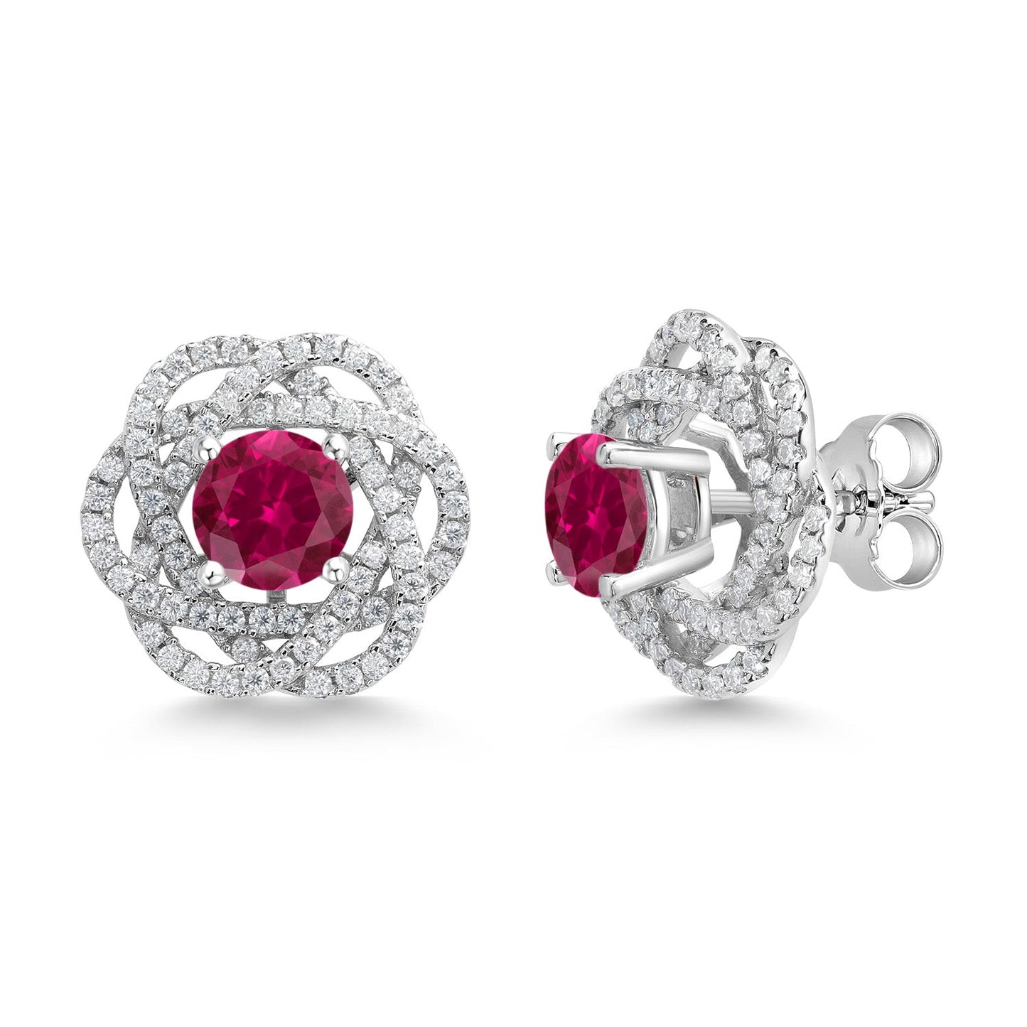 925 Sterling Silver Round 6MM Gemstone Birthstone Stud Earrings with White Moissanite Removable Earrings Jackets For Women