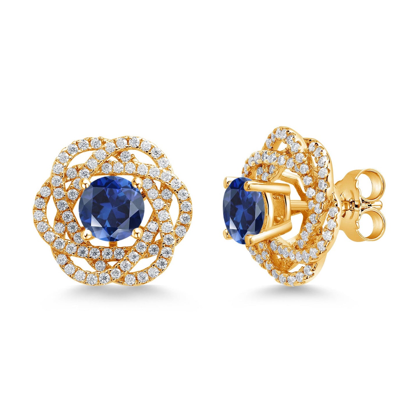 18K Yellow Gold Plated Silver Round 6MM Gemstone Birthstone Stud Earrings with White Moissanite Removable Earrings Jackets For Women