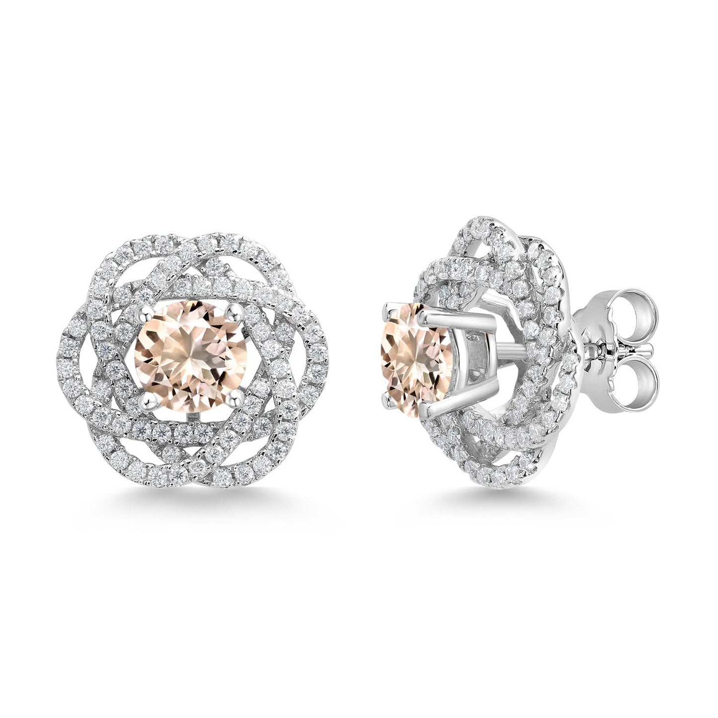 925 Sterling Silver Round 6MM Gemstone Birthstone Stud Earrings with White Moissanite Removable Earrings Jackets For Women