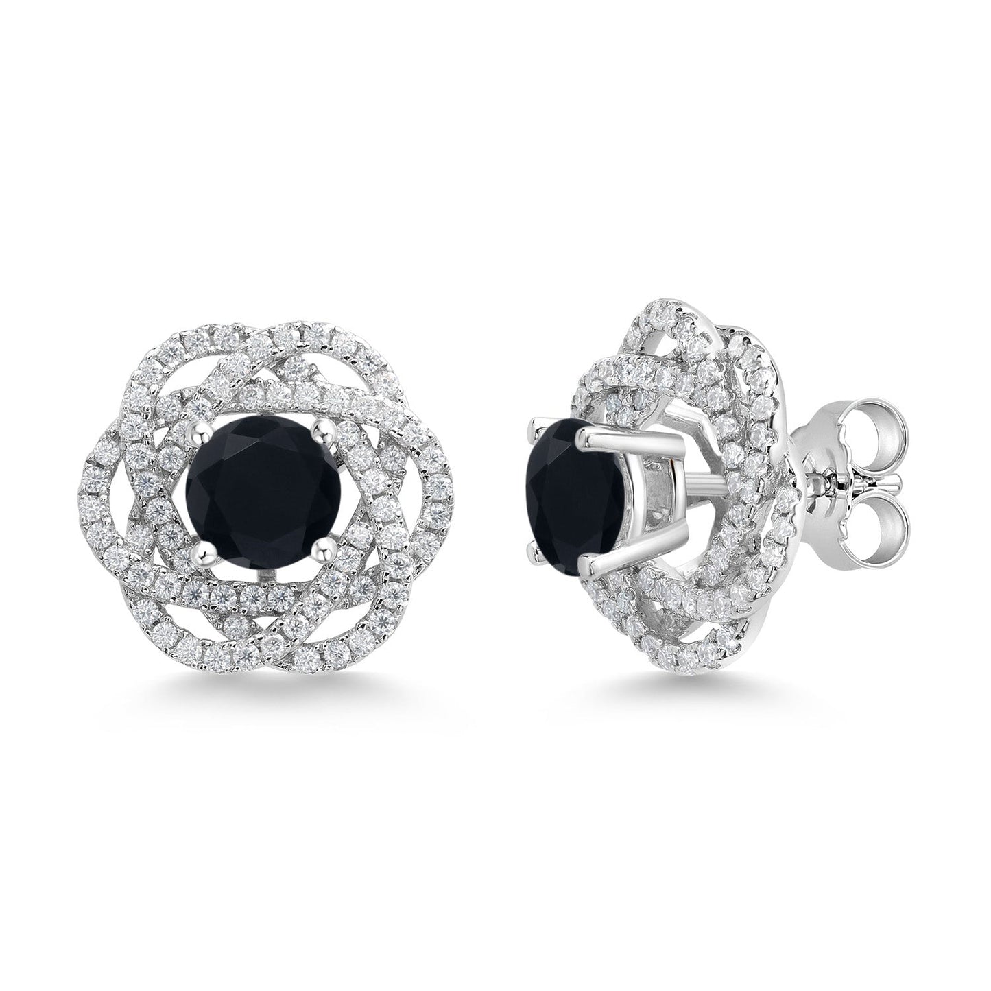 925 Sterling Silver Round 6MM Gemstone Birthstone Stud Earrings with White Moissanite Removable Earrings Jackets For Women