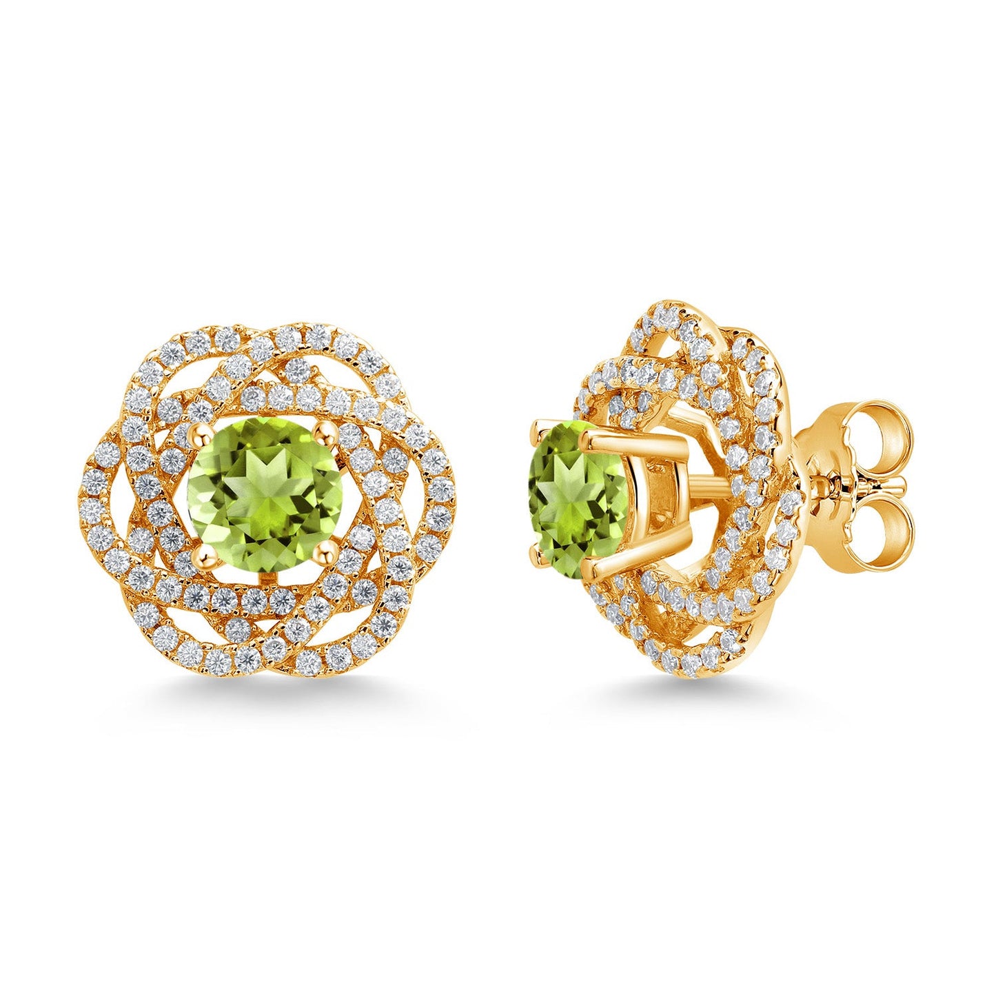 18K Yellow Gold Plated Silver Round 6MM Gemstone Birthstone Stud Earrings with White Moissanite Removable Earrings Jackets For Women