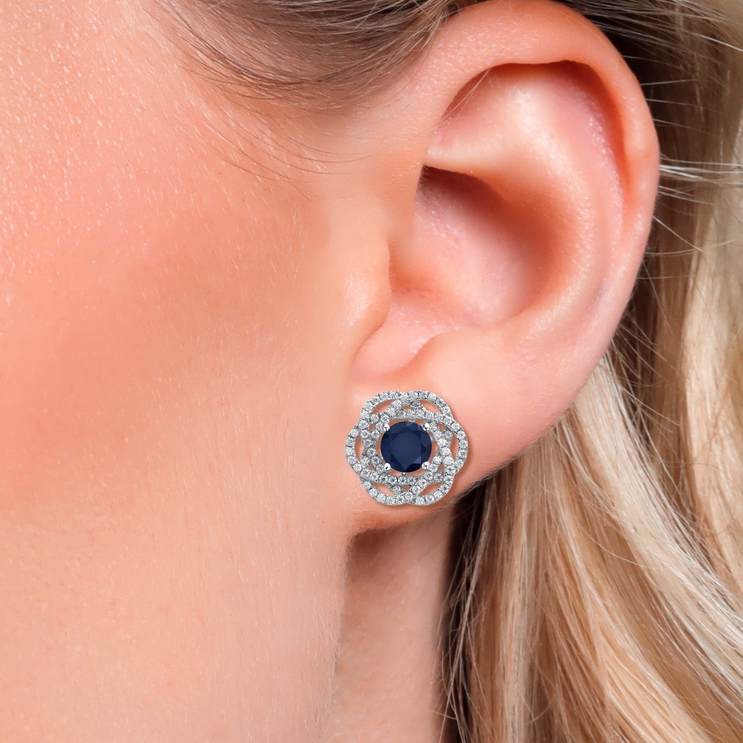 925 Sterling Silver Round 6MM Gemstone Birthstone Stud Earrings with White Moissanite Removable Earrings Jackets For Women