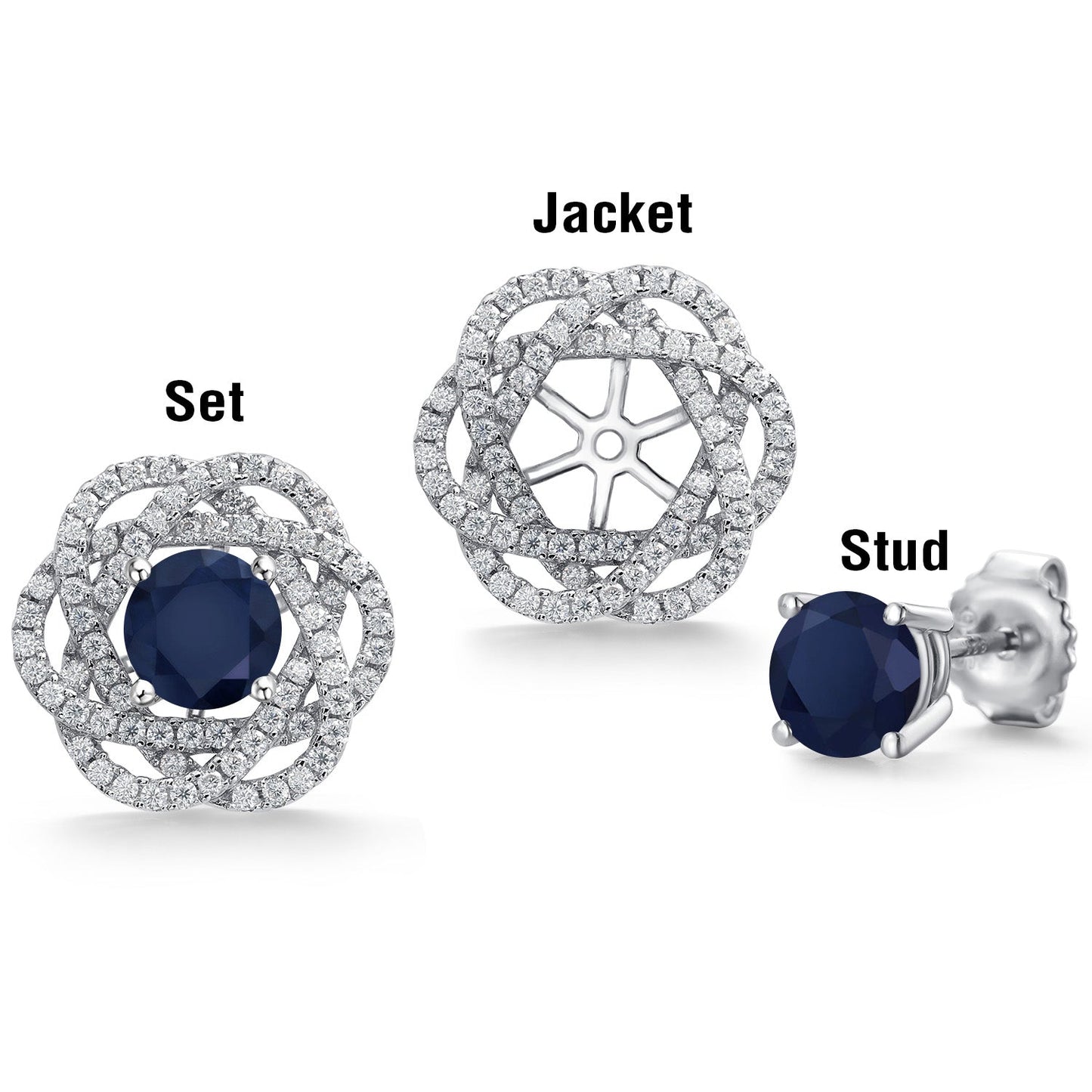 925 Sterling Silver Round 6MM Gemstone Birthstone Stud Earrings with White Moissanite Removable Earrings Jackets For Women