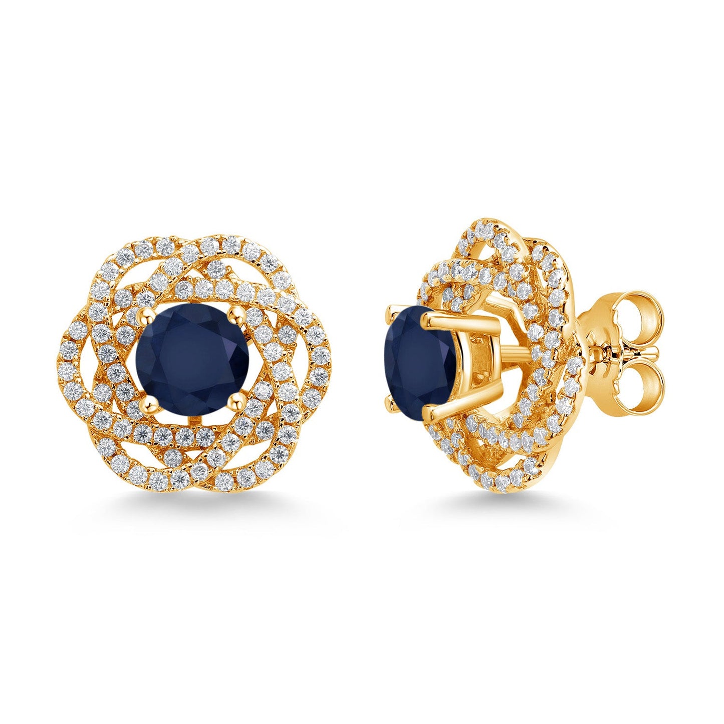 18K Yellow Gold Plated Silver Round 6MM Gemstone Birthstone Stud Earrings with White Moissanite Removable Earrings Jackets For Women