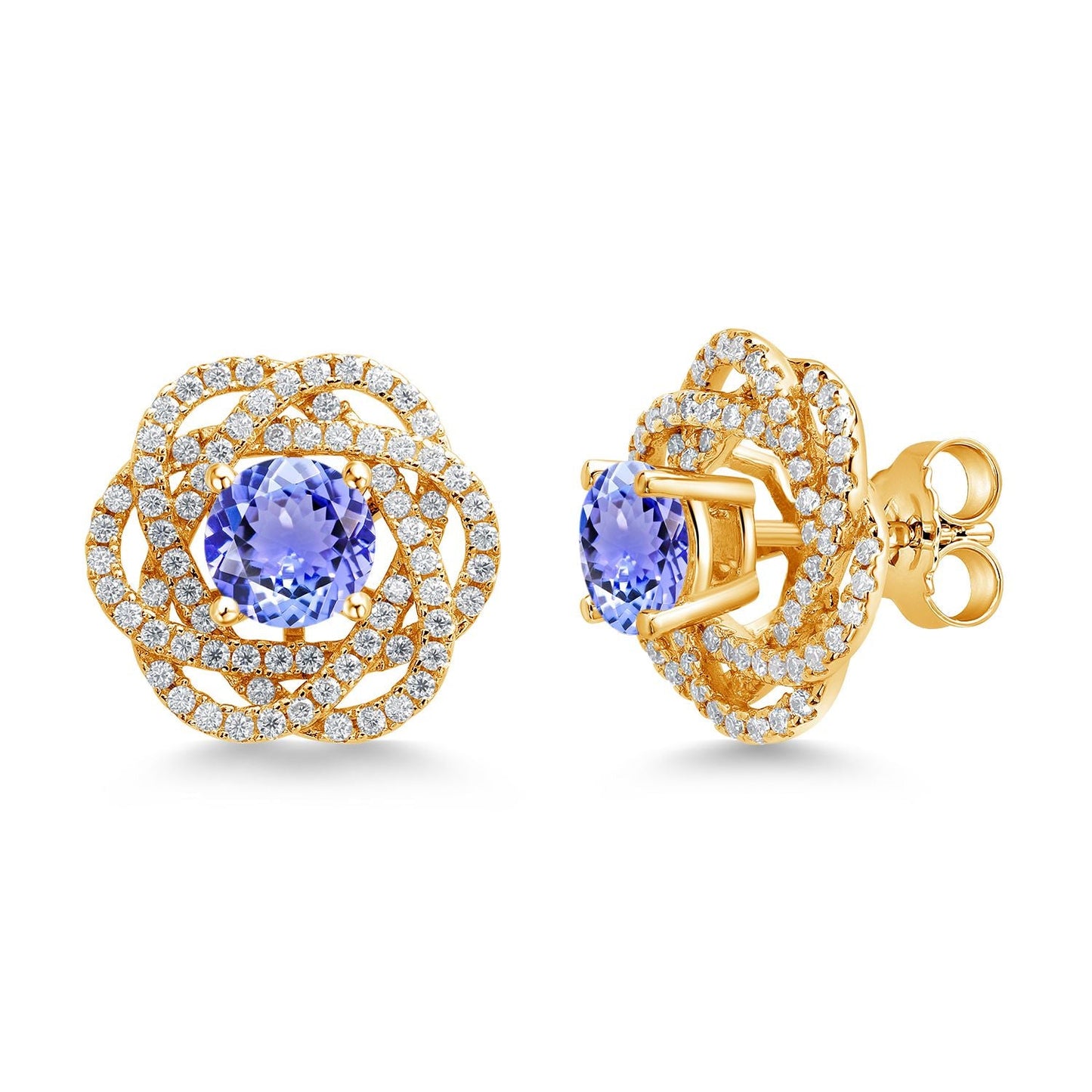 18K Yellow Gold Plated Silver Round 6MM Gemstone Birthstone Stud Earrings with White Moissanite Removable Earrings Jackets For Women