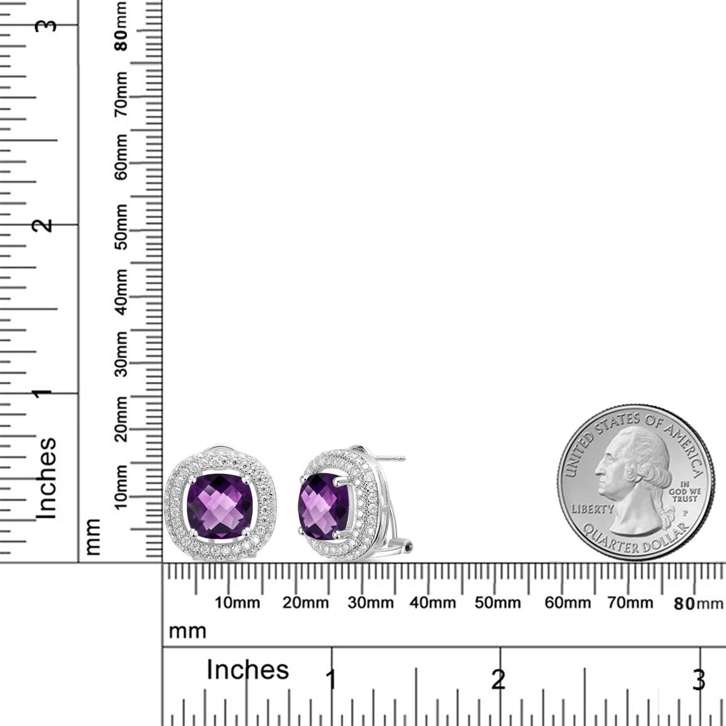7.80 Cttw Cushion Amethyst and White Moissanite Post Clip Earrings For Women In 925 Sterling Silver | Gemstone Birthstone | Cushion 10MM