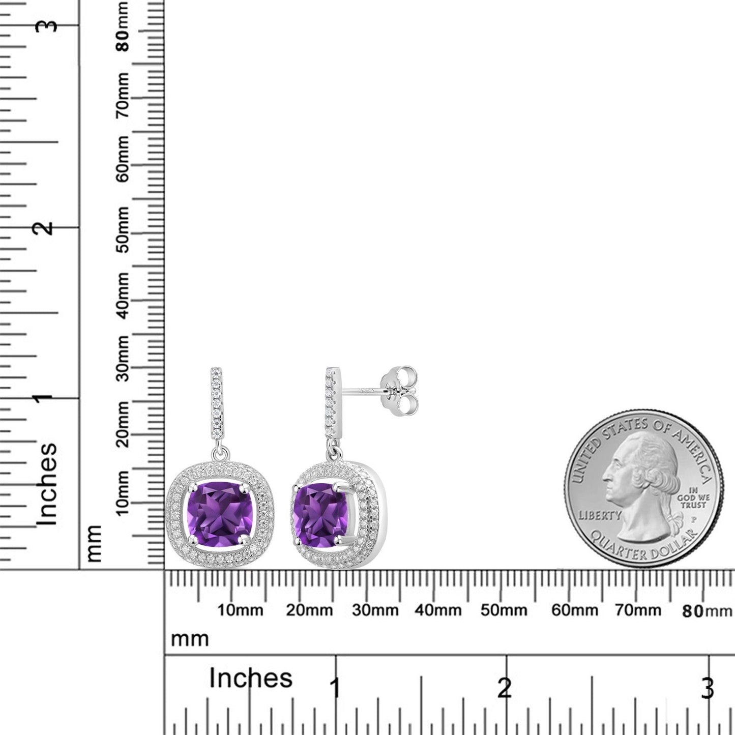 4-6 Cttw Gemstone Birthstone and White Moissanite Drop Dangle Earrings For Women | 8MM Cushion Cut | 925 Sterling Silver | Fine Jewelry Gifts for Her Mom Women Wife