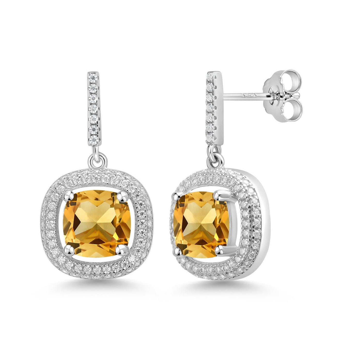 4-6 Cttw Gemstone Birthstone and White Moissanite Drop Dangle Earrings For Women | 8MM Cushion Cut | 925 Sterling Silver | Fine Jewelry Gifts for Her Mom Women Wife