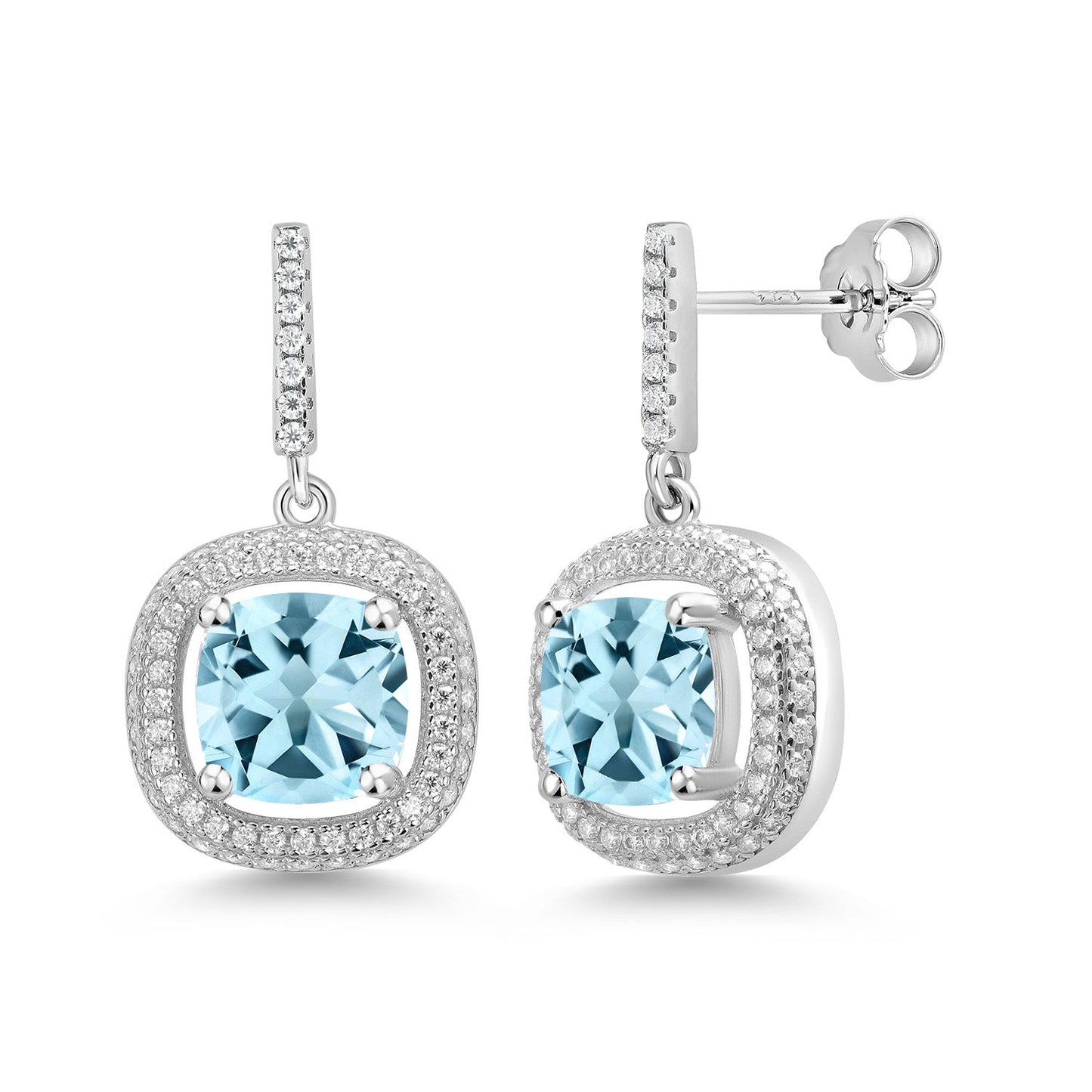 4-6 Cttw Gemstone Birthstone and White Moissanite Drop Dangle Earrings For Women | 8MM Cushion Cut | 925 Sterling Silver | Fine Jewelry Gifts for Her Mom Women Wife