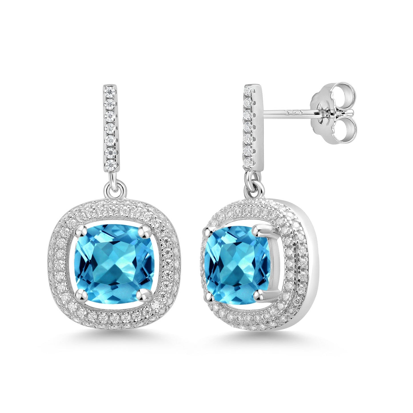 4-6 Cttw Gemstone Birthstone and White Moissanite Drop Dangle Earrings For Women | 8MM Cushion Cut | 925 Sterling Silver | Fine Jewelry Gifts for Her Mom Women Wife