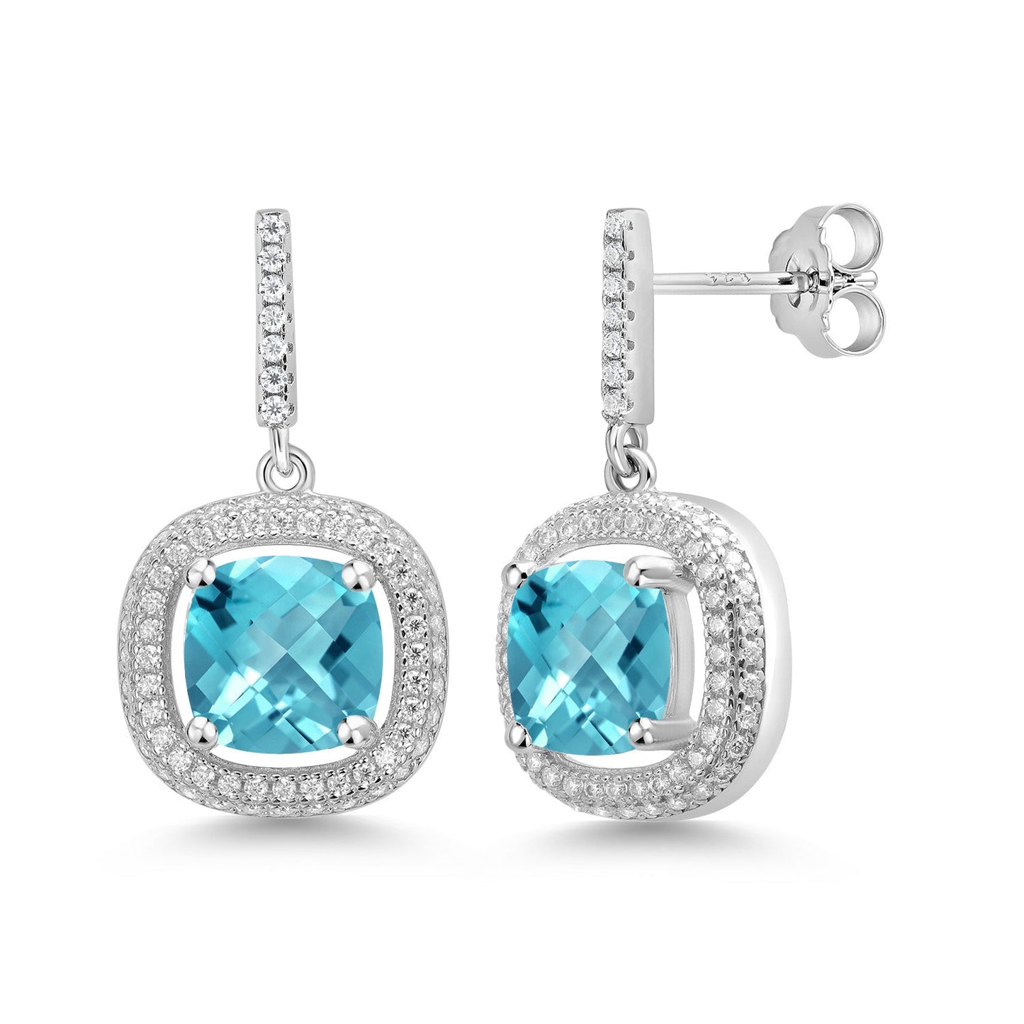 4-6 Cttw Gemstone Birthstone and White Moissanite Drop Dangle Earrings For Women | 8MM Cushion Cut | 925 Sterling Silver | Fine Jewelry Gifts for Her Mom Women Wife