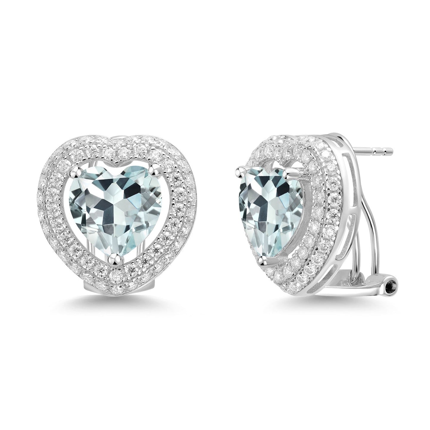 925 Sterling Silver 10MM Heart Shape Gemstone Birthstone and White Moissanite Post Clip Earrings For Women