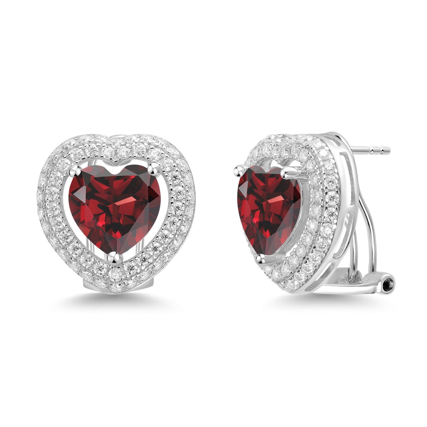 925 Sterling Silver 10MM Heart Shape Gemstone Birthstone and White Moissanite Post Clip Earrings For Women