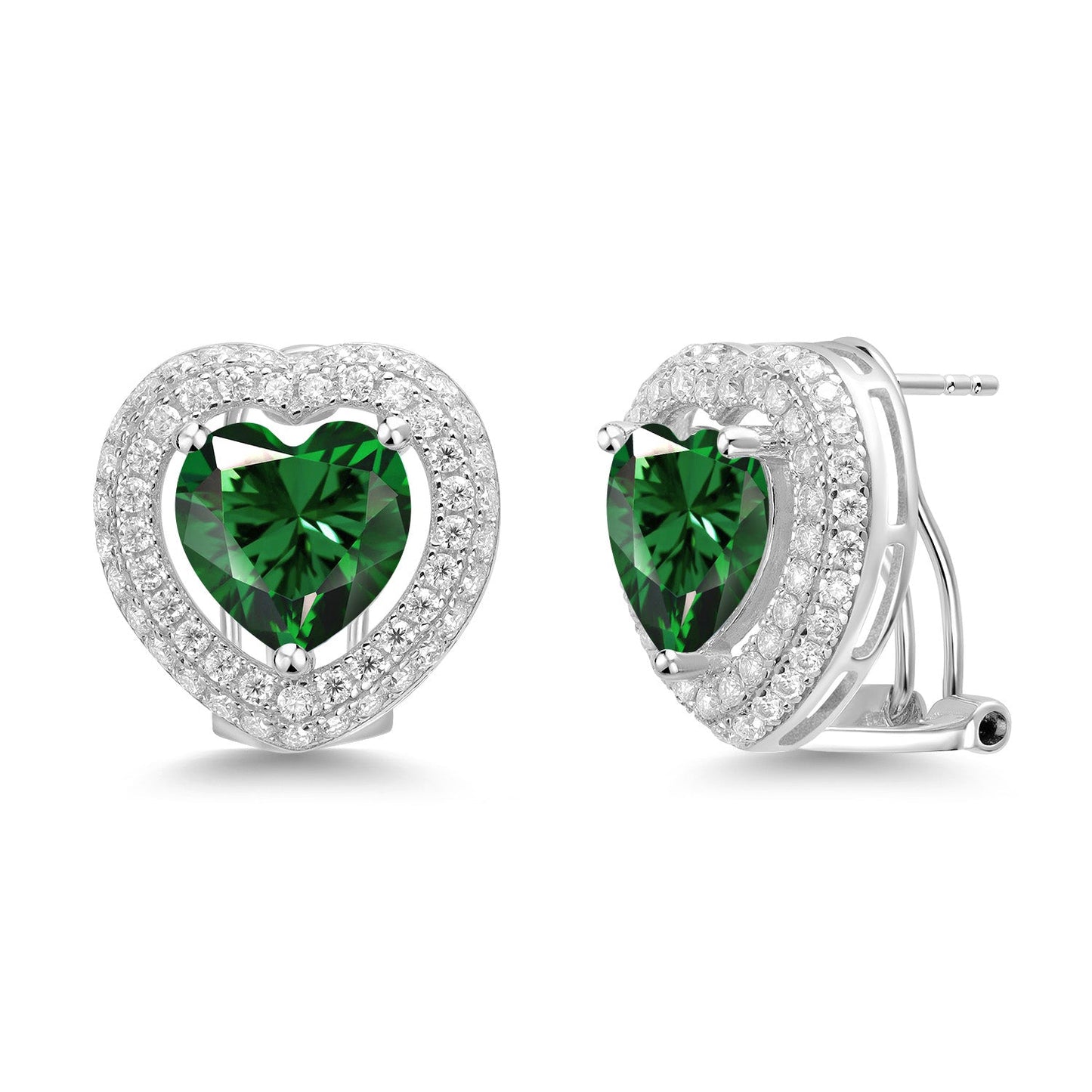 925 Sterling Silver 10MM Heart Shape Gemstone Birthstone and White Moissanite Post Clip Earrings For Women