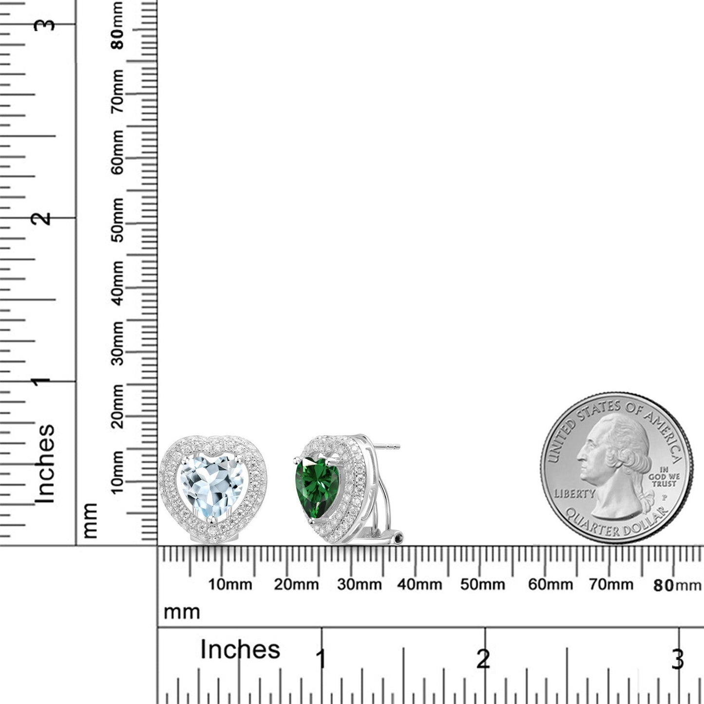 925 Sterling Silver 10MM Heart Shape Gemstone Birthstone and White Moissanite Post Clip Earrings For Women