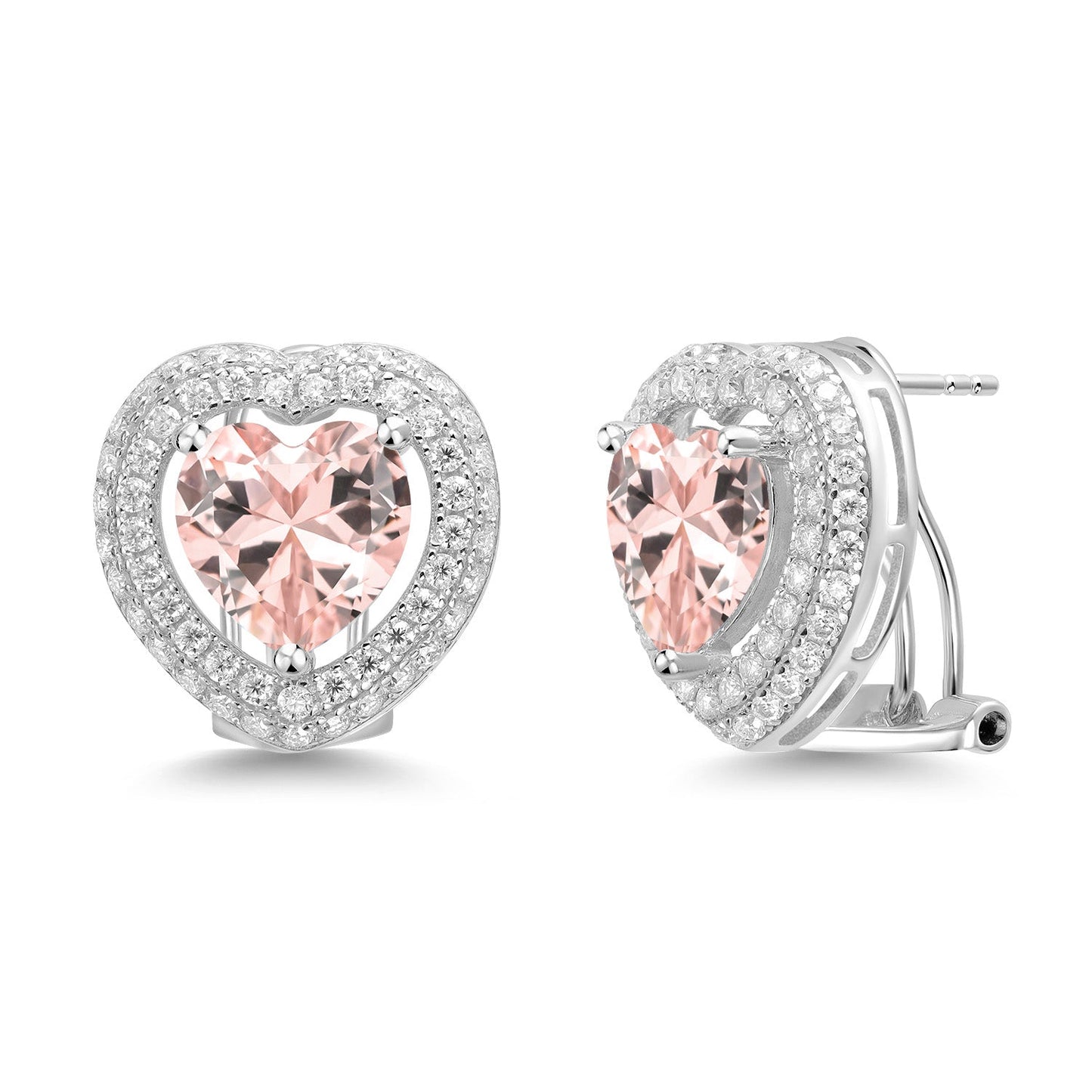 925 Sterling Silver 10MM Heart Shape Gemstone Birthstone and White Moissanite Post Clip Earrings For Women