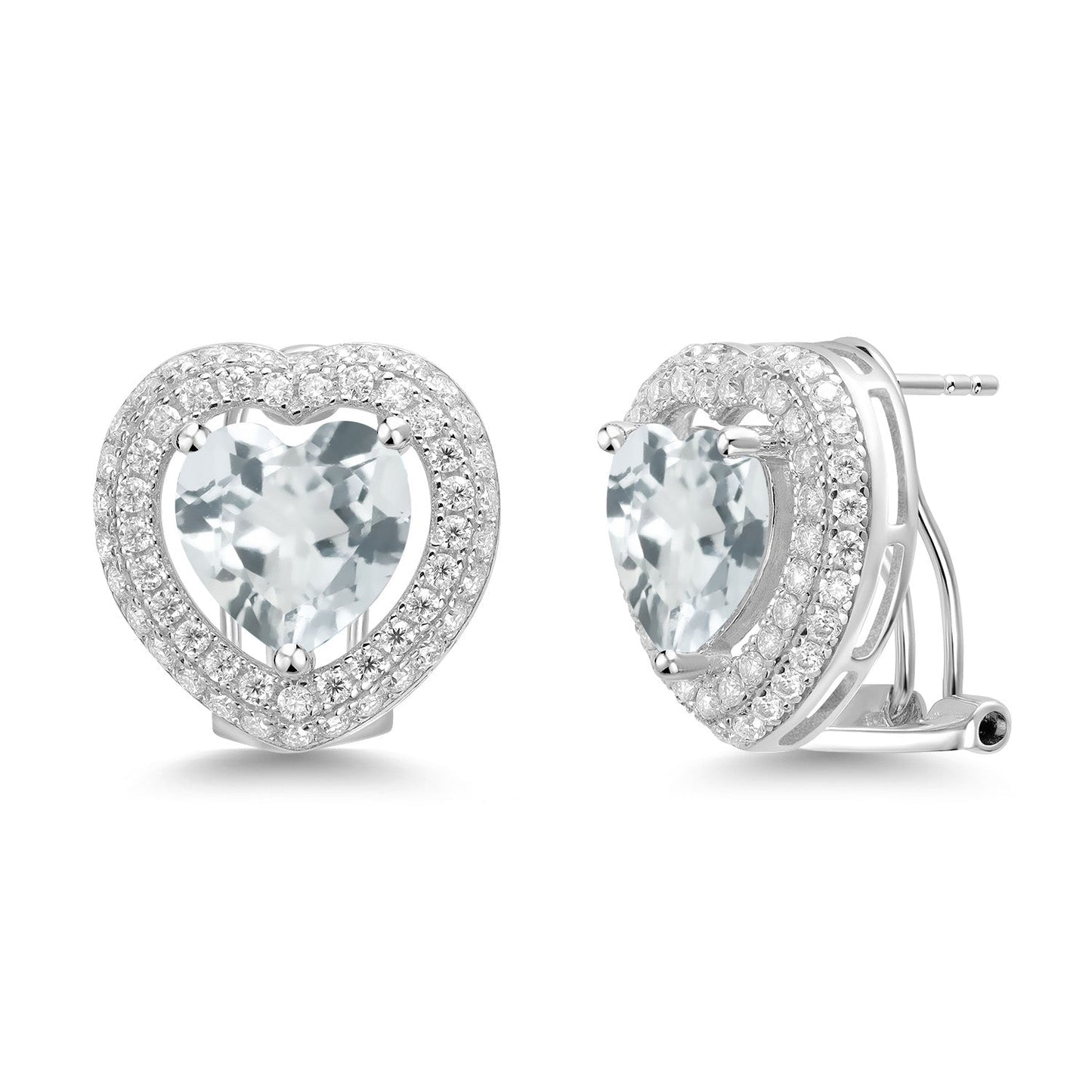 925 Sterling Silver 10MM Heart Shape Gemstone Birthstone and White Moissanite Post Clip Earrings For Women