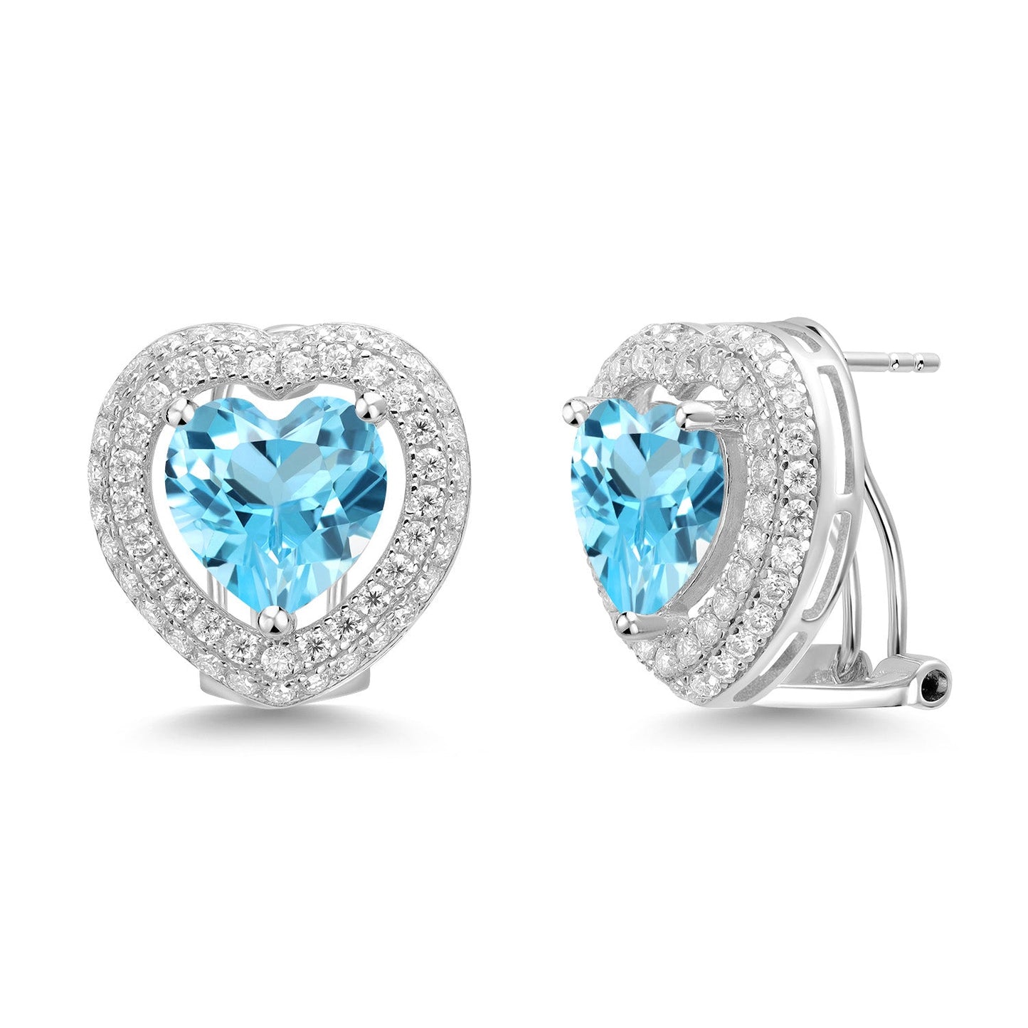 925 Sterling Silver 10MM Heart Shape Gemstone Birthstone and White Moissanite Post Clip Earrings For Women