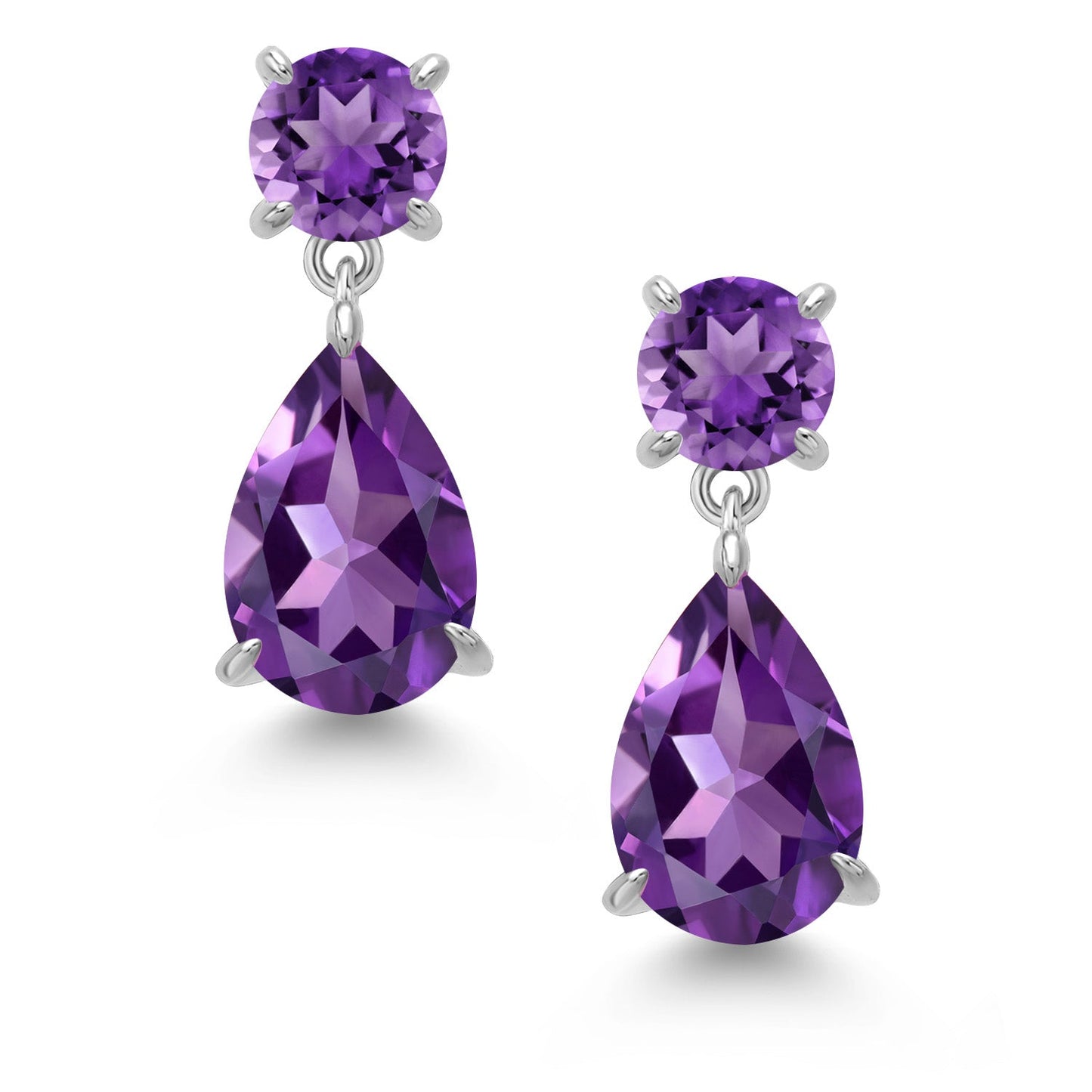 925 Sterling Silver Purple Amethyst Teardrop Dangle Drop Earrings For Women (7.30 Cttw, Gemstone Birthstone, Pear Shape 12x8MM, Round 6MM)