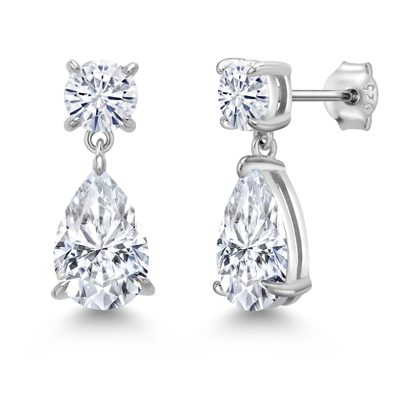 6-9 Cttw Teardrop Dangle Earrings For Women | Gemstone Birthstone and Moissanite | 925 Sterling Silver | Pear Shape 12X8MM and Round 6MM | Fine Jewelry Gifts For Mom Women Wife