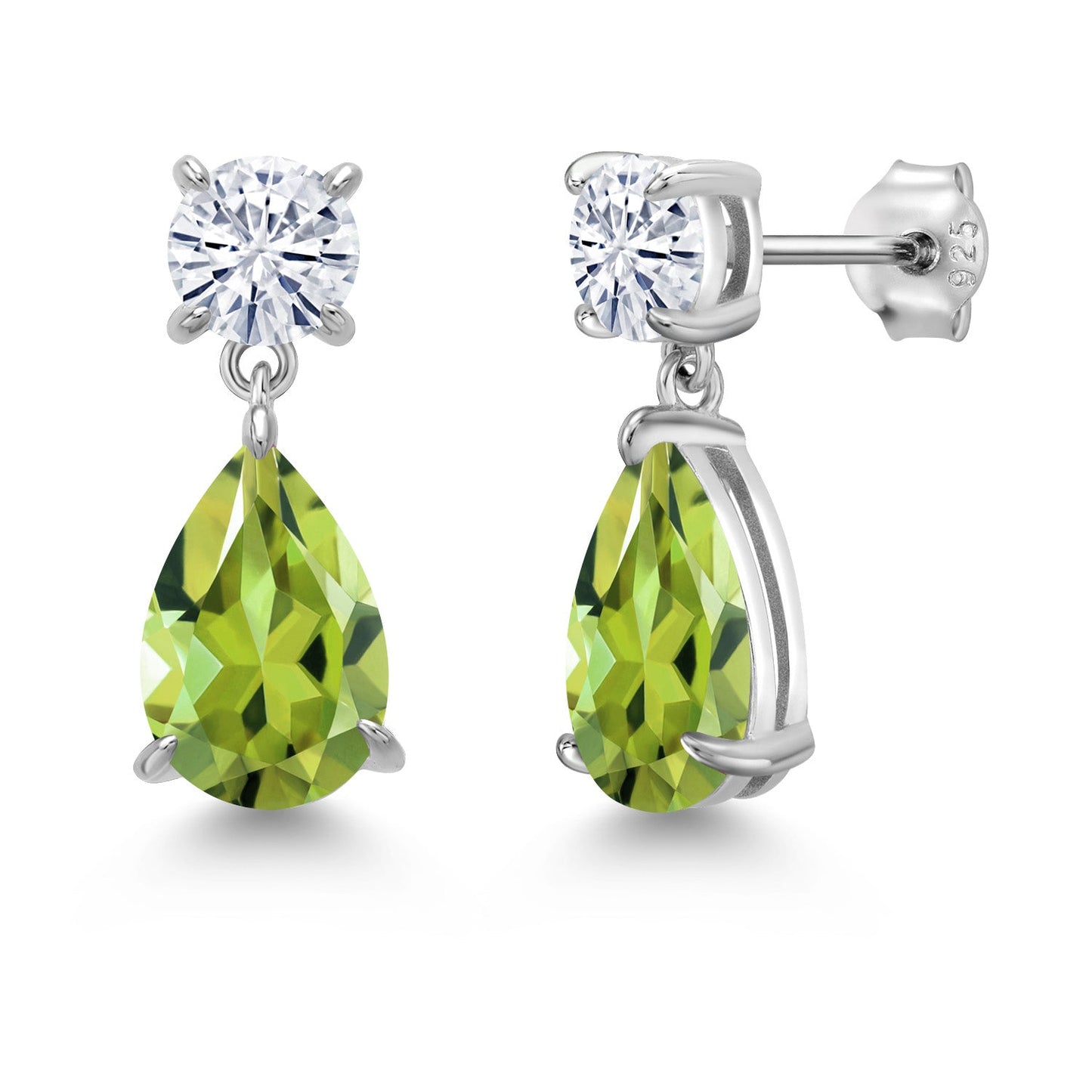 6-9 Cttw Teardrop Dangle Earrings For Women | Gemstone Birthstone and Moissanite | 925 Sterling Silver | Pear Shape 12X8MM and Round 6MM | Fine Jewelry Gifts For Mom Women Wife