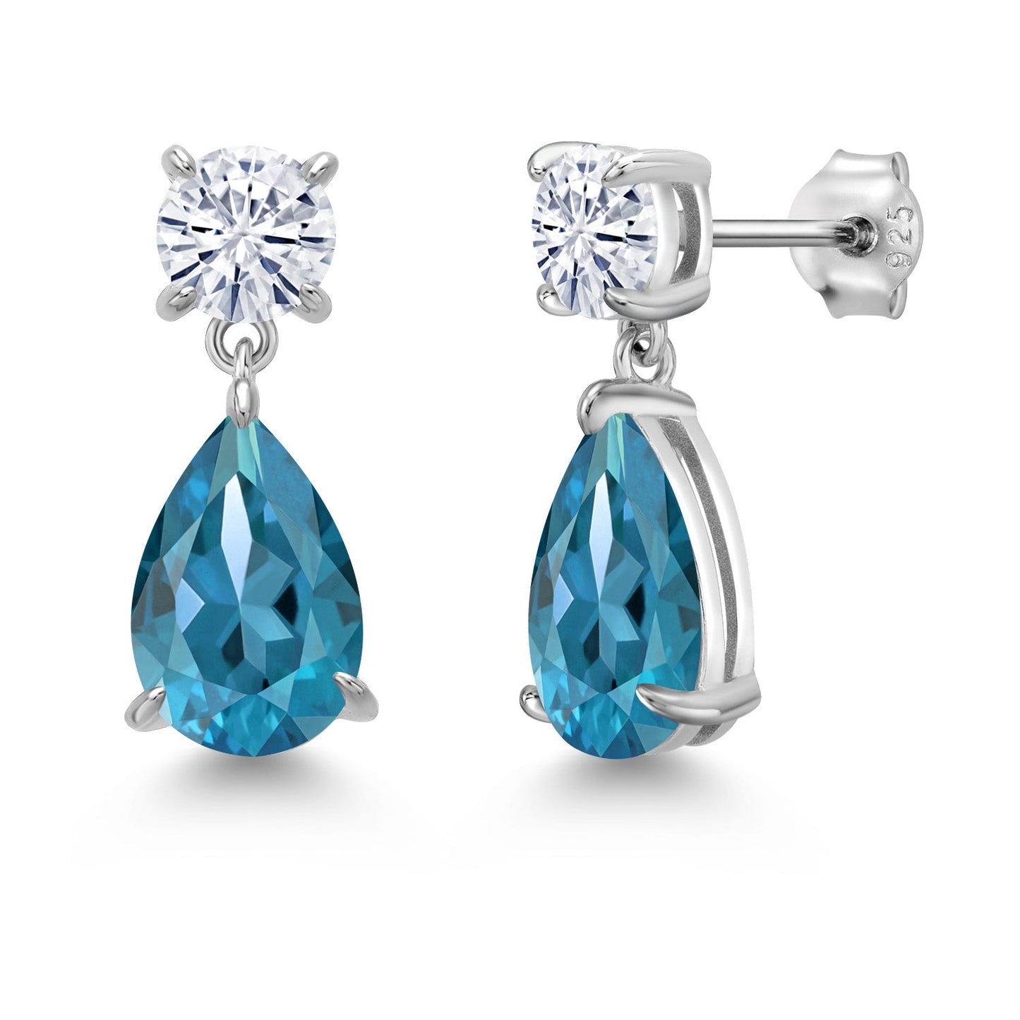 6-9 Cttw Teardrop Dangle Earrings For Women | Gemstone Birthstone and Moissanite | 925 Sterling Silver | Pear Shape 12X8MM and Round 6MM | Fine Jewelry Gifts For Mom Women Wife