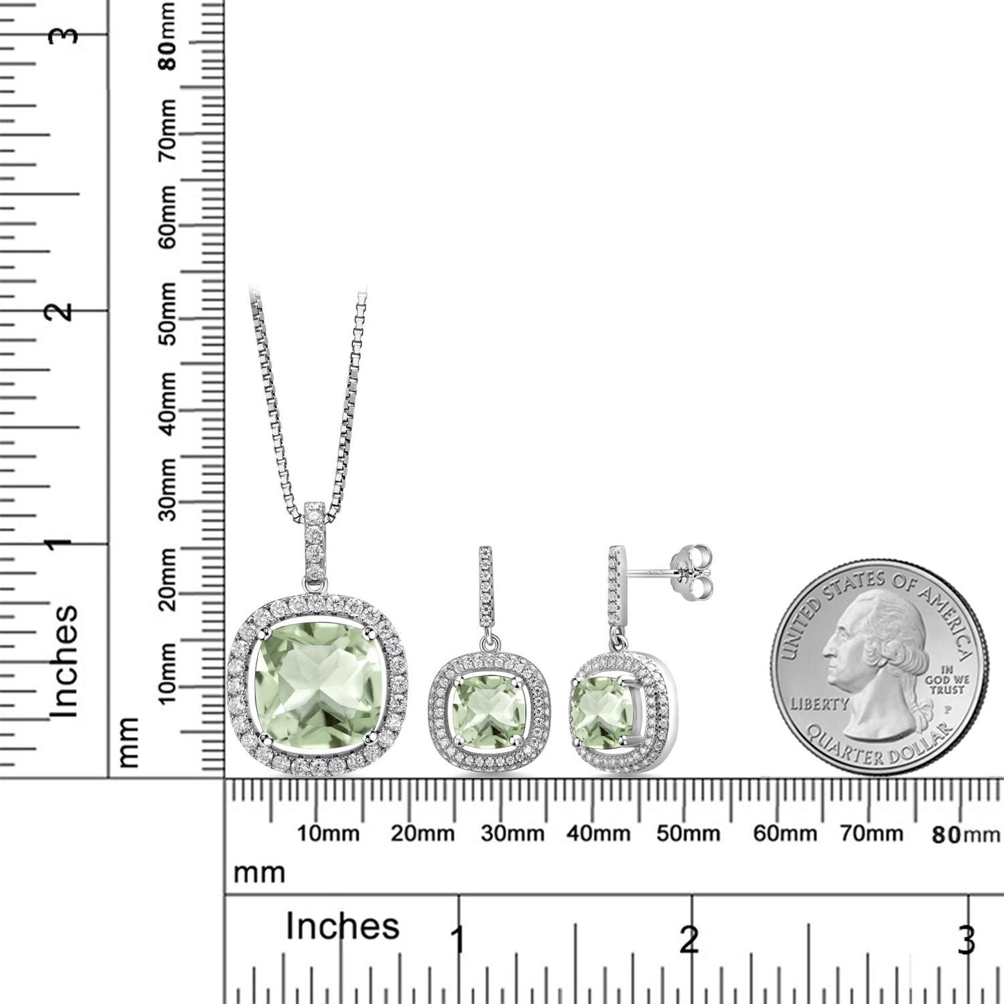 13-20 Cttw Halo Pendant Necklace and Dangle Earrings Set For Women | 925 Sterling Silver | 14MM and 8MM Cushion Cut Gemstone Birthstone and White Moissanite | With 18 inch Chain