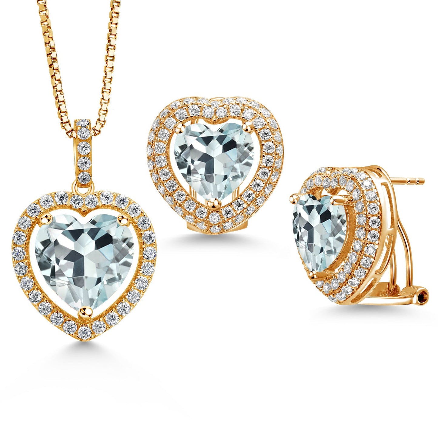 925 Sterling Silver Gemstone Birthstone and White Moissanite Halo Heart Shape Pendant and Earrings Jewelry Set For Women | Heart 12MM and 10MM | With 18 Inch Chain