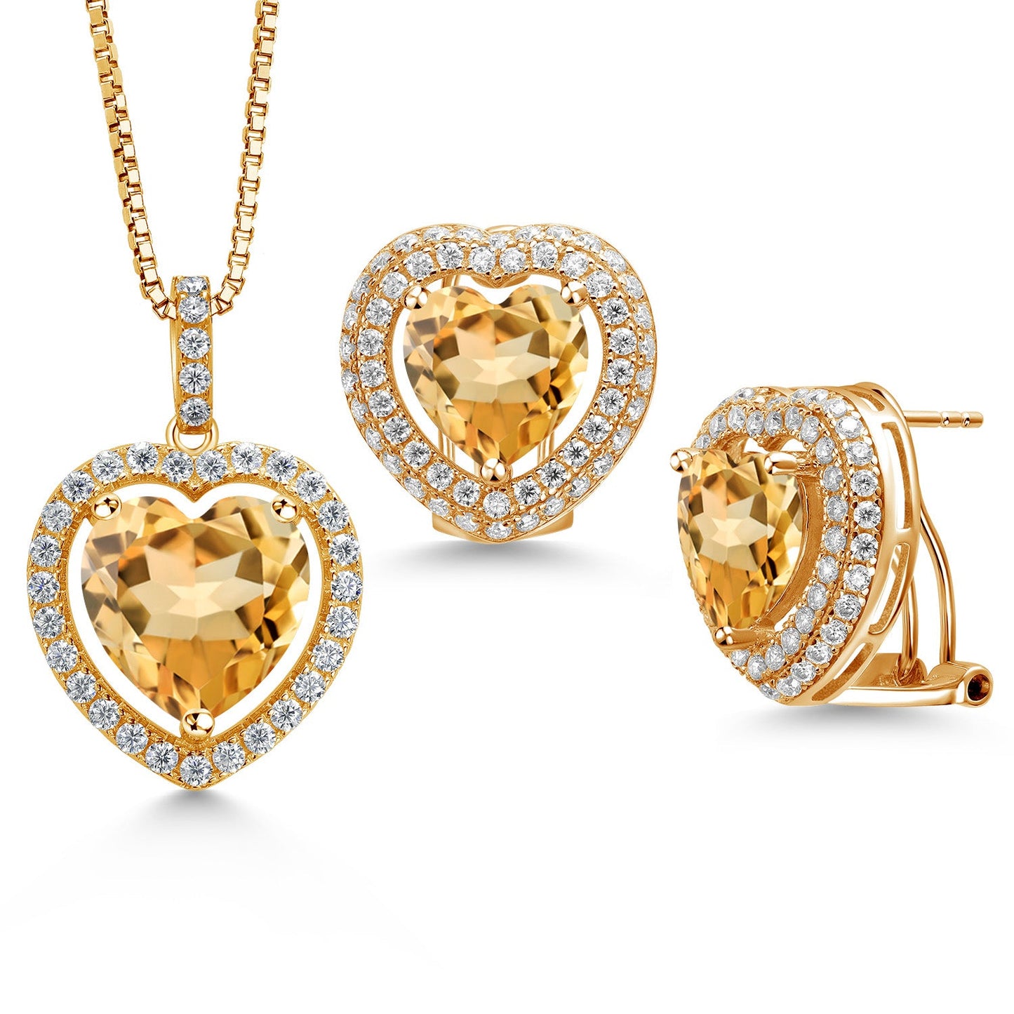 925 Sterling Silver Gemstone Birthstone and White Moissanite Halo Heart Shape Pendant and Earrings Jewelry Set For Women | Heart 12MM and 10MM | With 18 Inch Chain