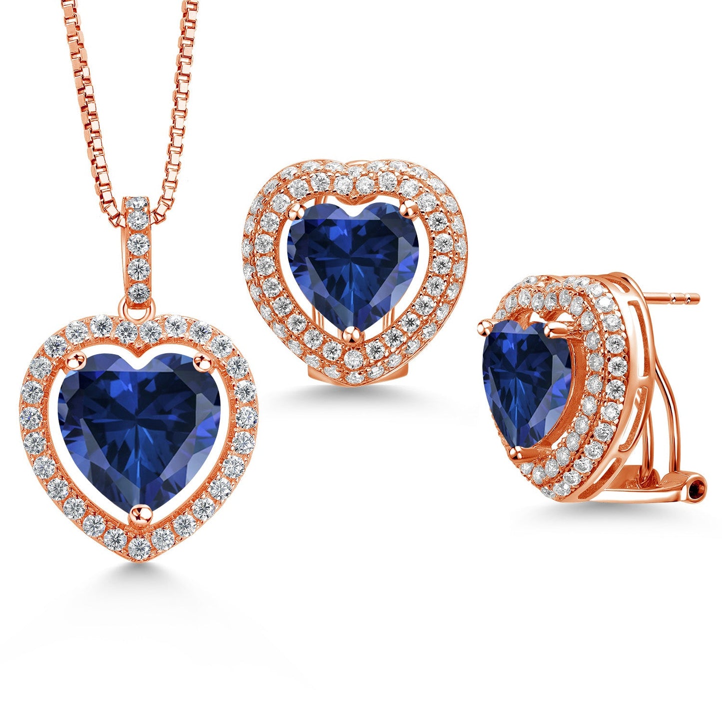 925 Sterling Silver Gemstone Birthstone and White Moissanite Halo Heart Shape Pendant and Earrings Jewelry Set For Women | Heart 12MM and 10MM | With 18 Inch Chain