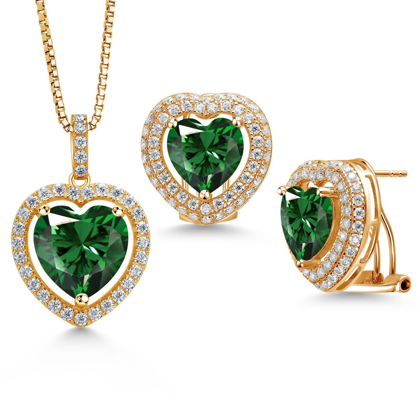 925 Sterling Silver Gemstone Birthstone and White Moissanite Halo Heart Shape Pendant and Earrings Jewelry Set For Women | Heart 12MM and 10MM | With 18 Inch Chain