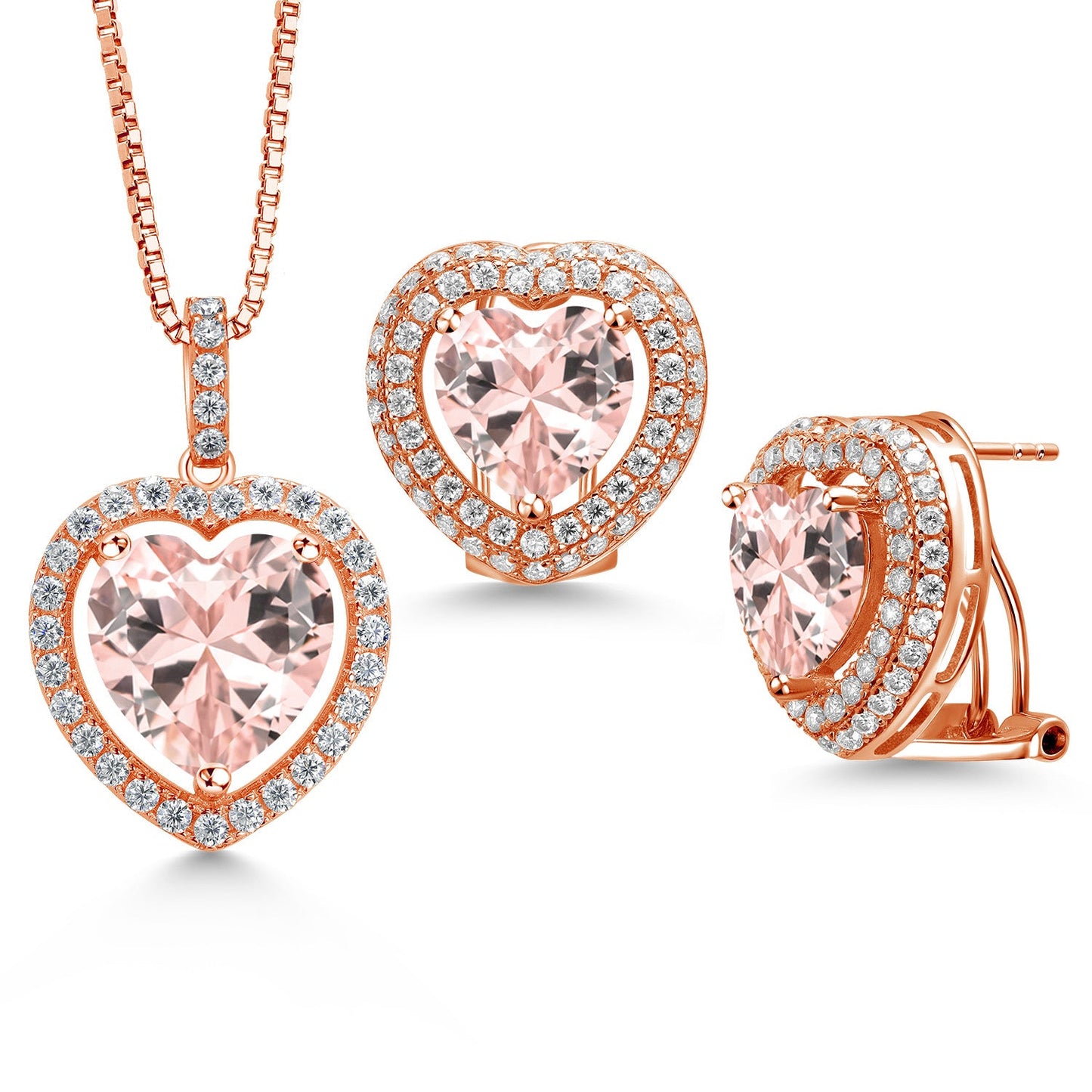 925 Sterling Silver Gemstone Birthstone and White Moissanite Halo Heart Shape Pendant and Earrings Jewelry Set For Women | Heart 12MM and 10MM | With 18 Inch Chain