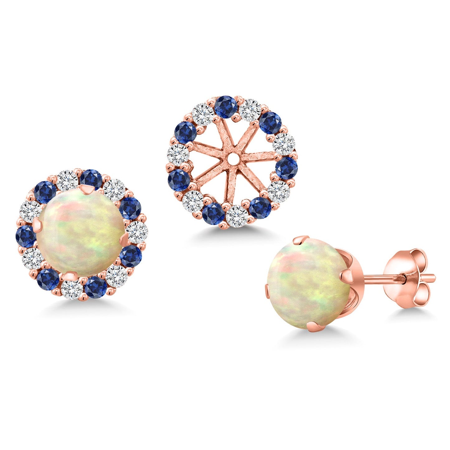 18K Rose Gold Plated Silver 6MM Round Gemstone Birthstone Halo Stud Earrings for Women with Removable Jackets