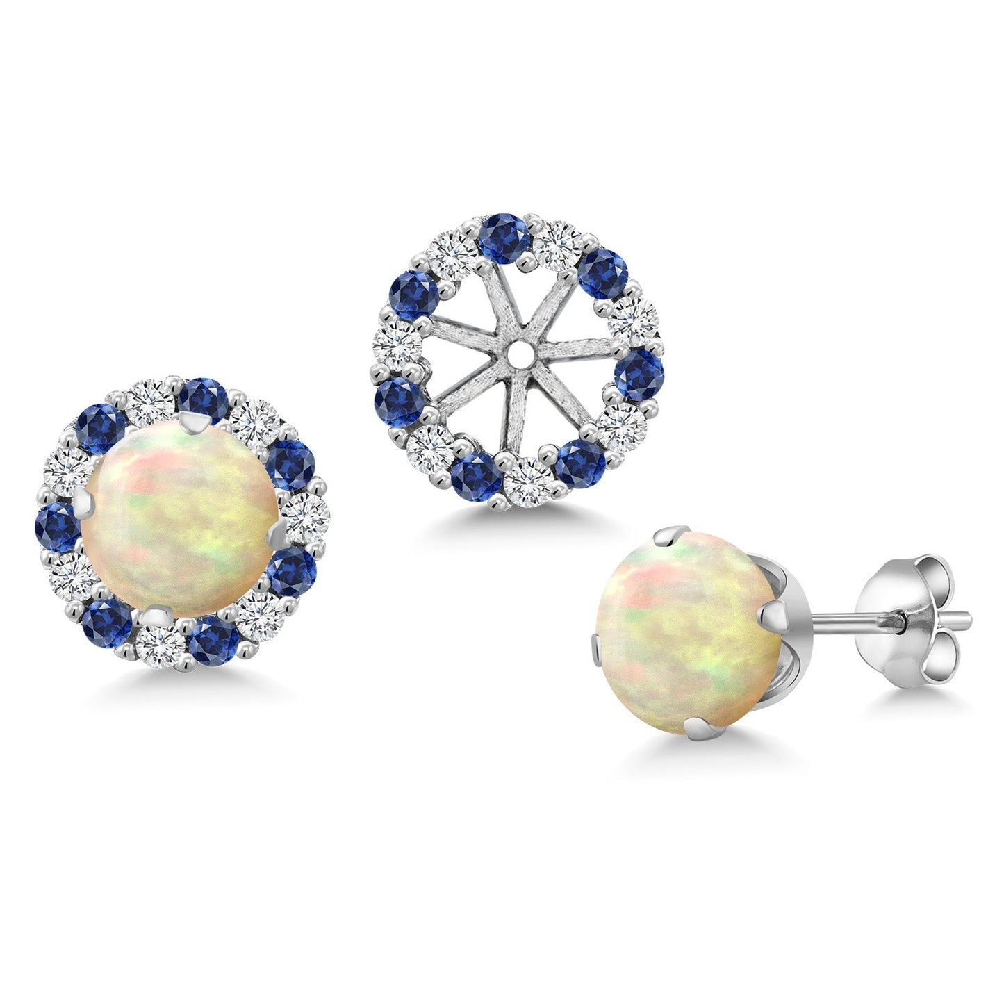 925 Sterling Silver 6MM Round Gemstone Birthstone Halo Stud Earrings for Women with Removable Jackets