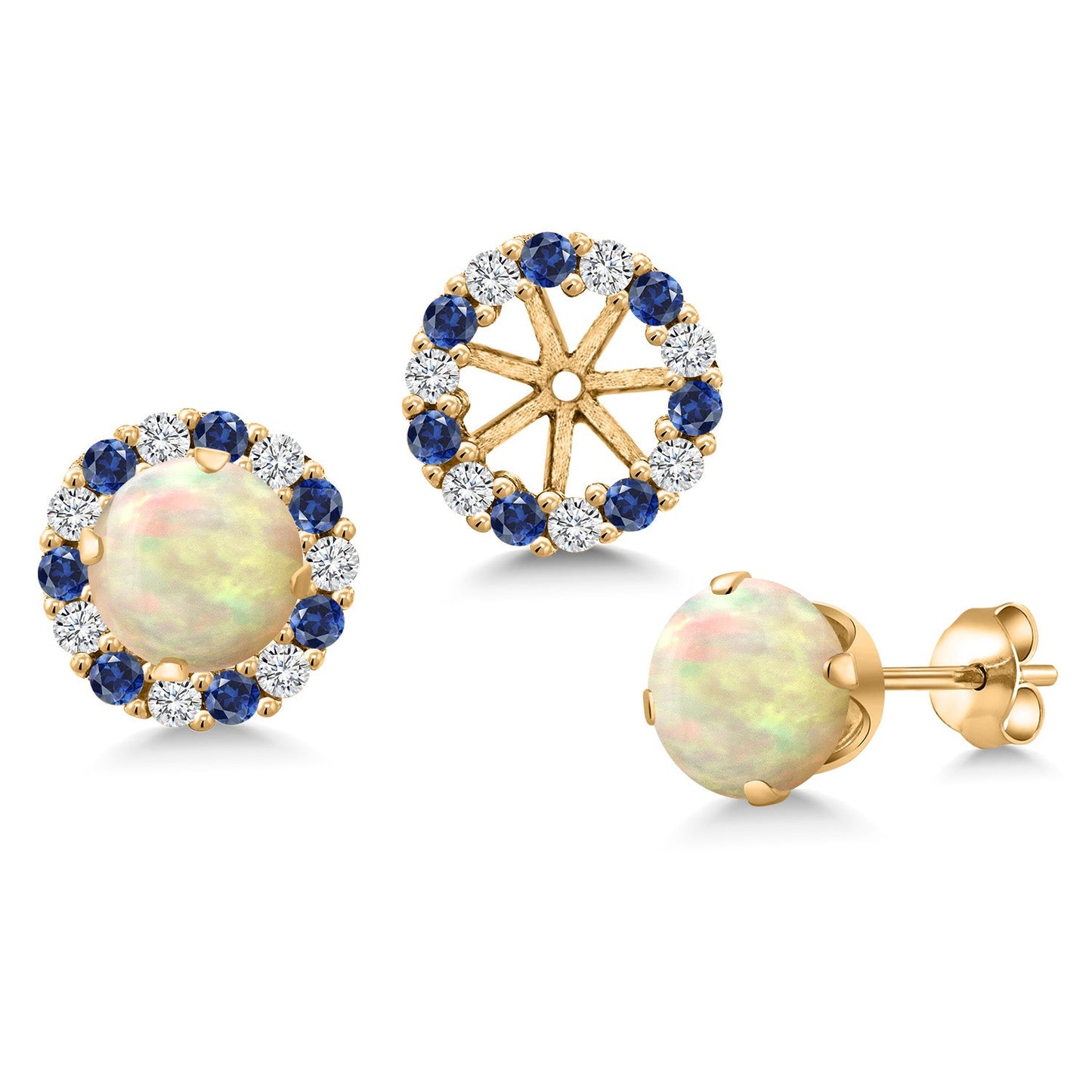 18K Yellow Gold Plated 6MM Round Gemstone Birthstone Halo Stud Earrings for Women with Removable Jackets