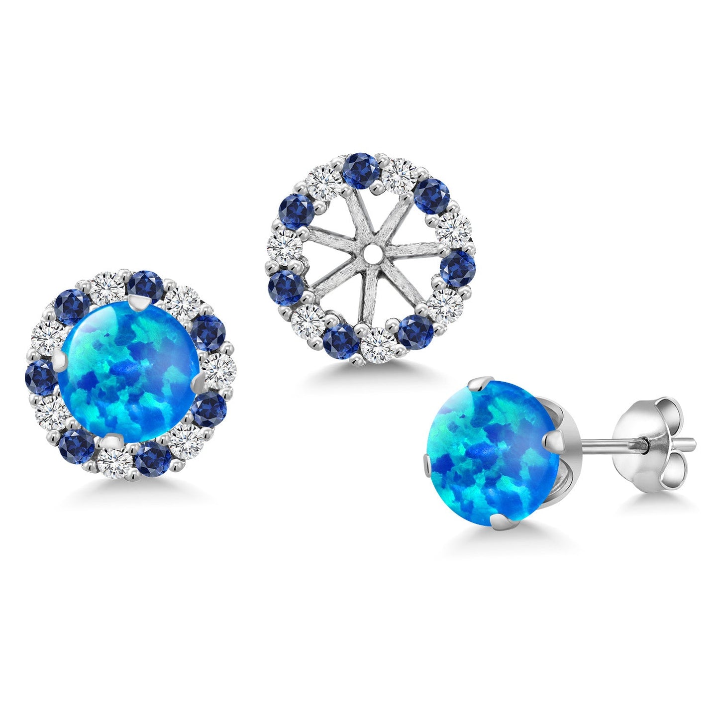 925 Sterling Silver 6MM Round Gemstone Birthstone Halo Stud Earrings for Women with Removable Jackets