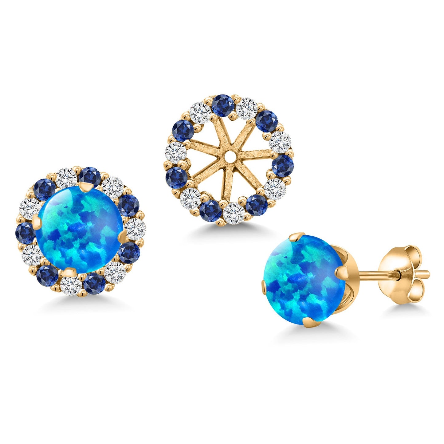 18K Yellow Gold Plated 6MM Round Gemstone Birthstone Halo Stud Earrings for Women with Removable Jackets