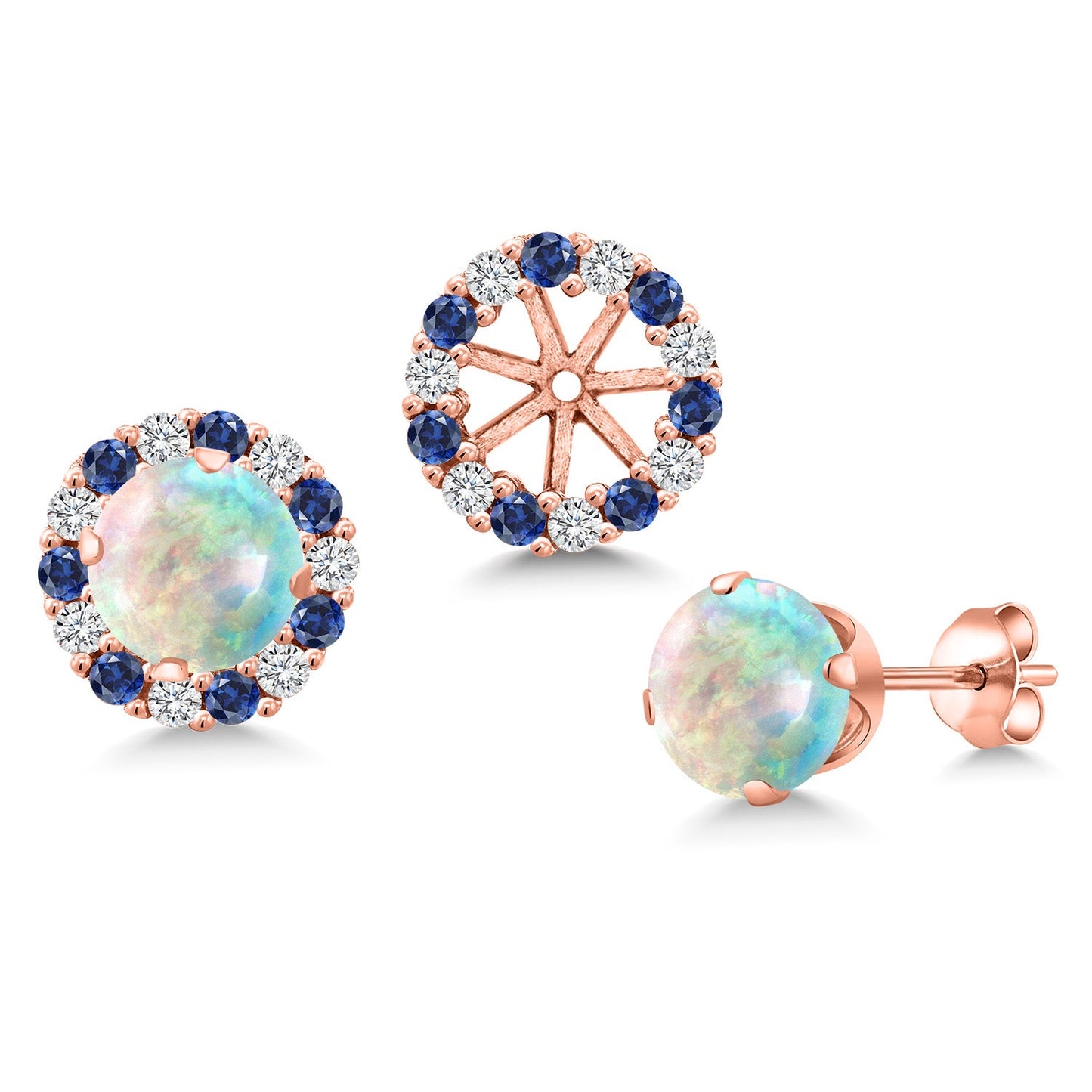 18K Rose Gold Plated Silver 6MM Round Gemstone Birthstone Halo Stud Earrings for Women with Removable Jackets